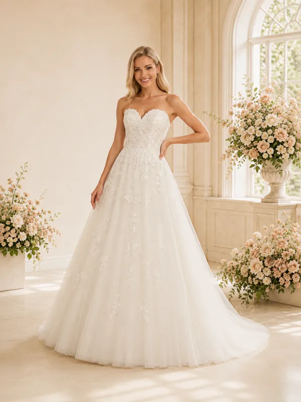 ChicSew Beautiful A-Line Sweetheart Lace Tulle Sleeveless Maxi Long Wedding Dresses made by ChicSew