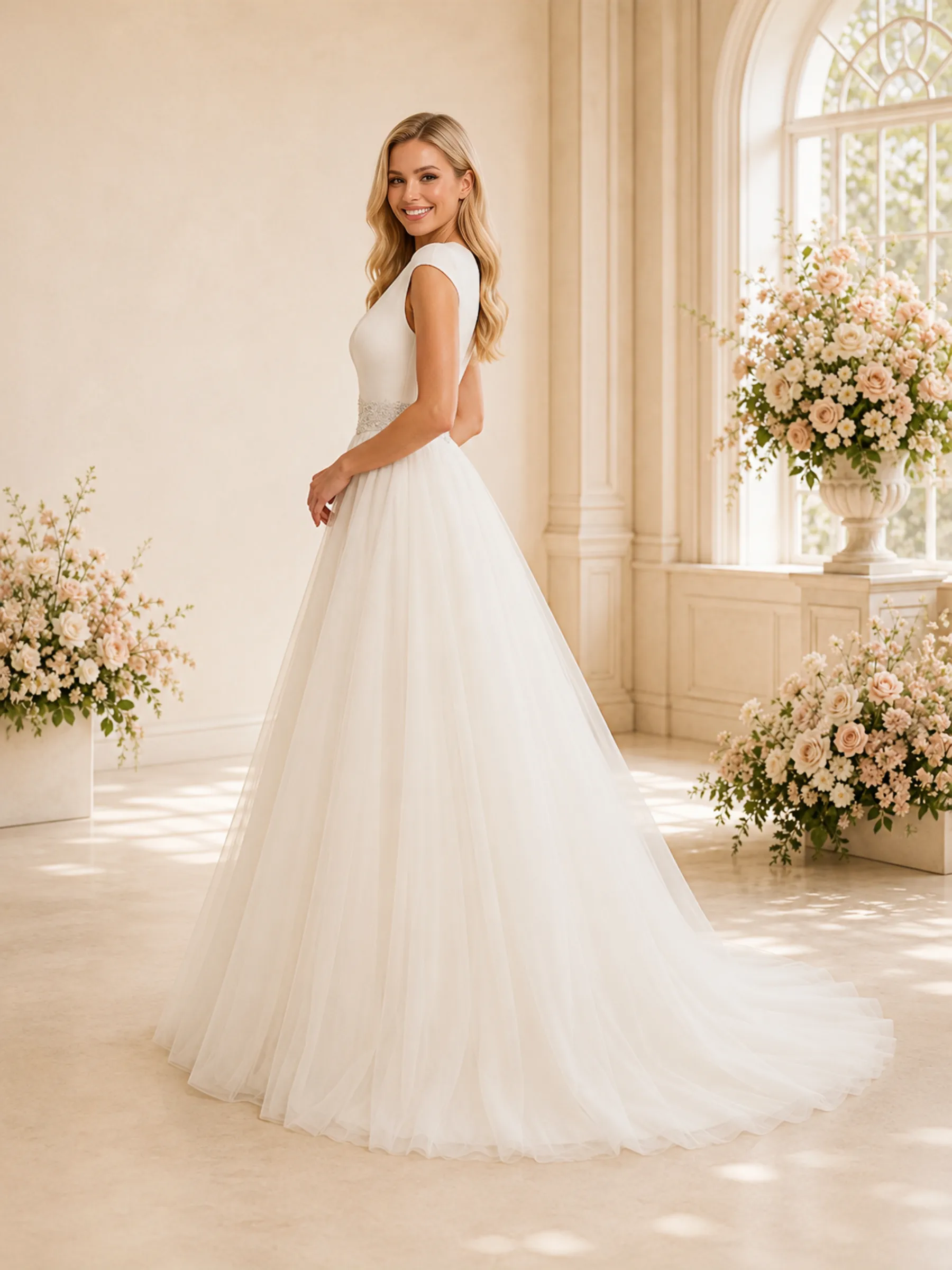ChicSew Fancy Deep V-Neck Sleeveless A-Line Tulle Floor-Length Wedding Dress With Applique sold by ChicSew product image thumbnail 3