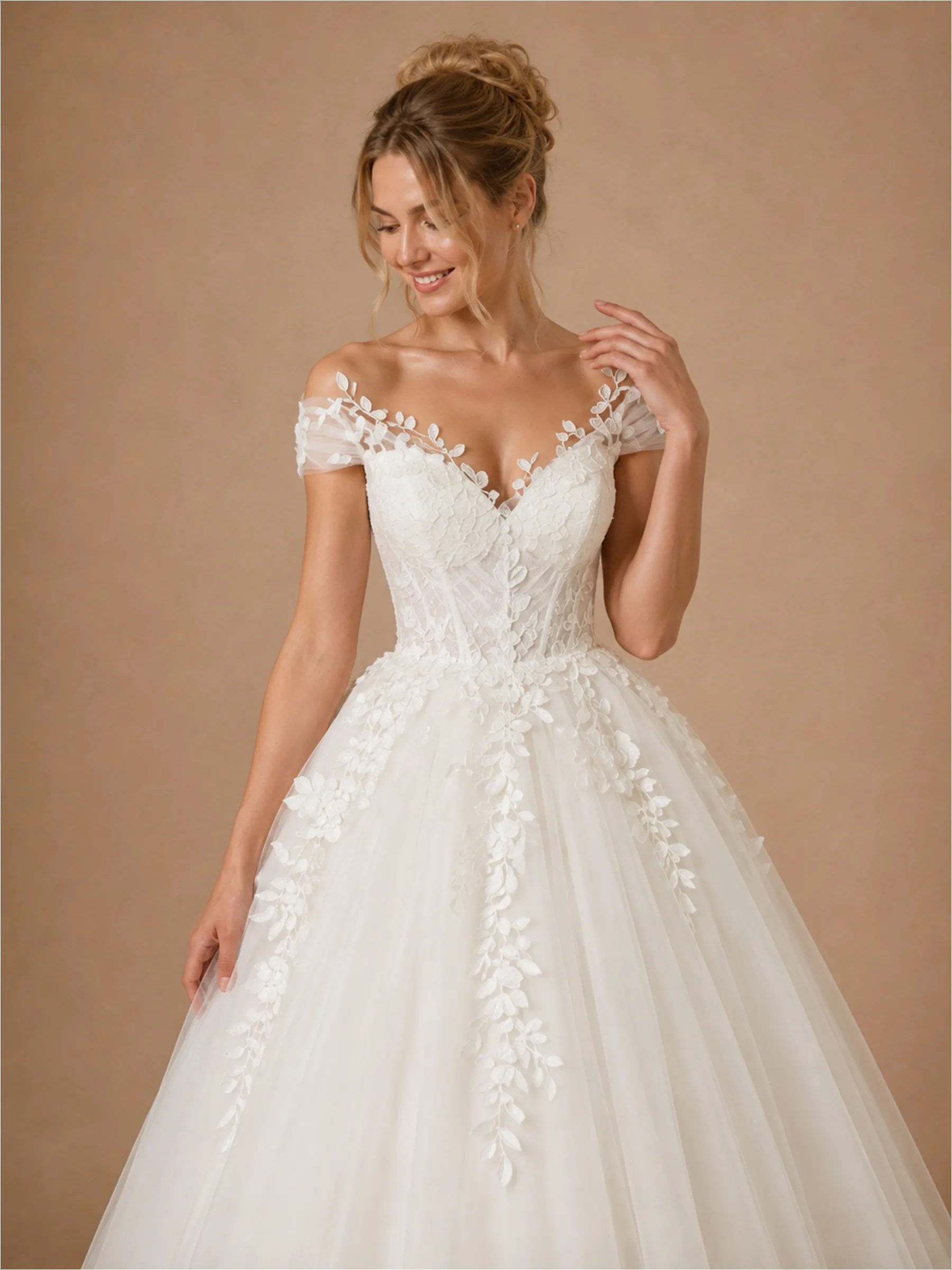 ChicSew Beautiful Off The Shoulder Lace Appliques Tulle A-Line Long Wedding Dresses sold by ChicSew product image thumbnail 2