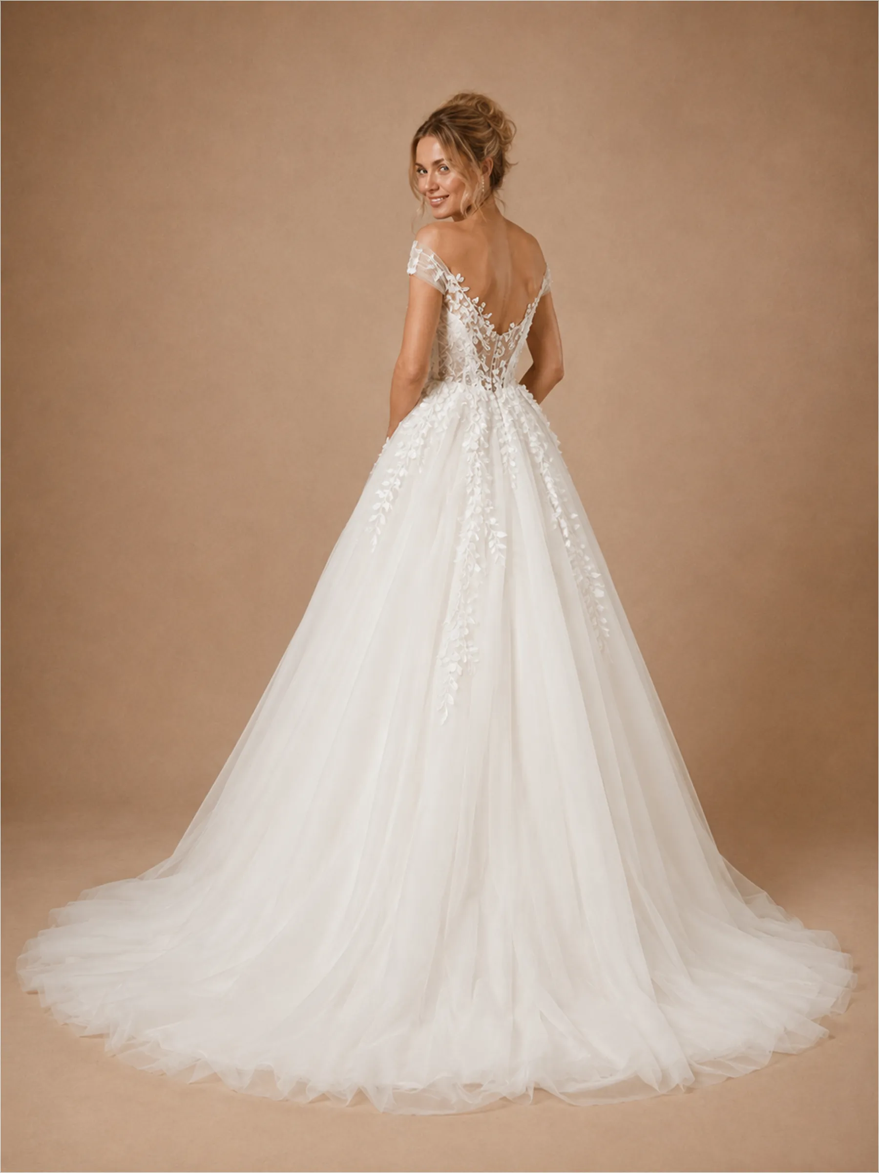 ChicSew Beautiful Off The Shoulder Lace Appliques Tulle A-Line Long Wedding Dresses sold by ChicSew product image thumbnail 3