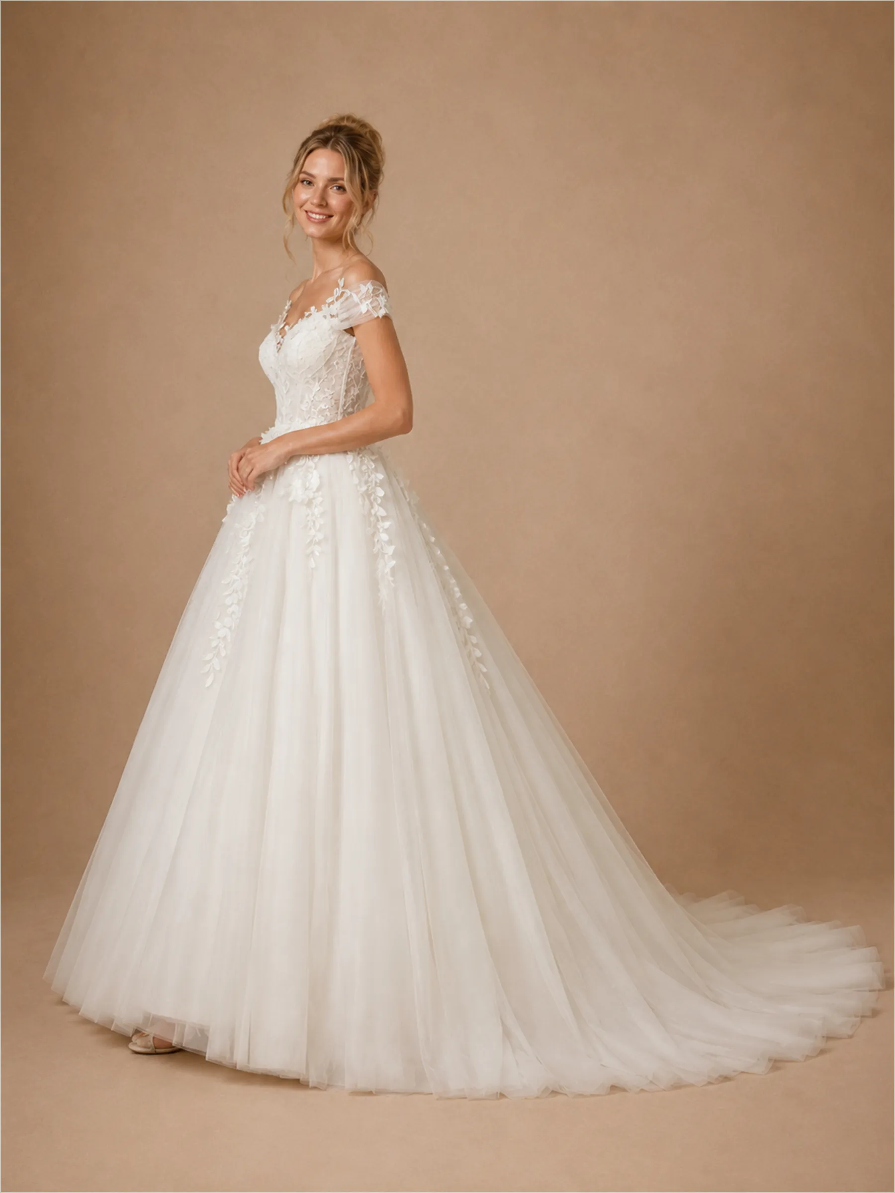 ChicSew Beautiful Off The Shoulder Lace Appliques Tulle A-Line Long Wedding Dresses sold by ChicSew product image thumbnail 4