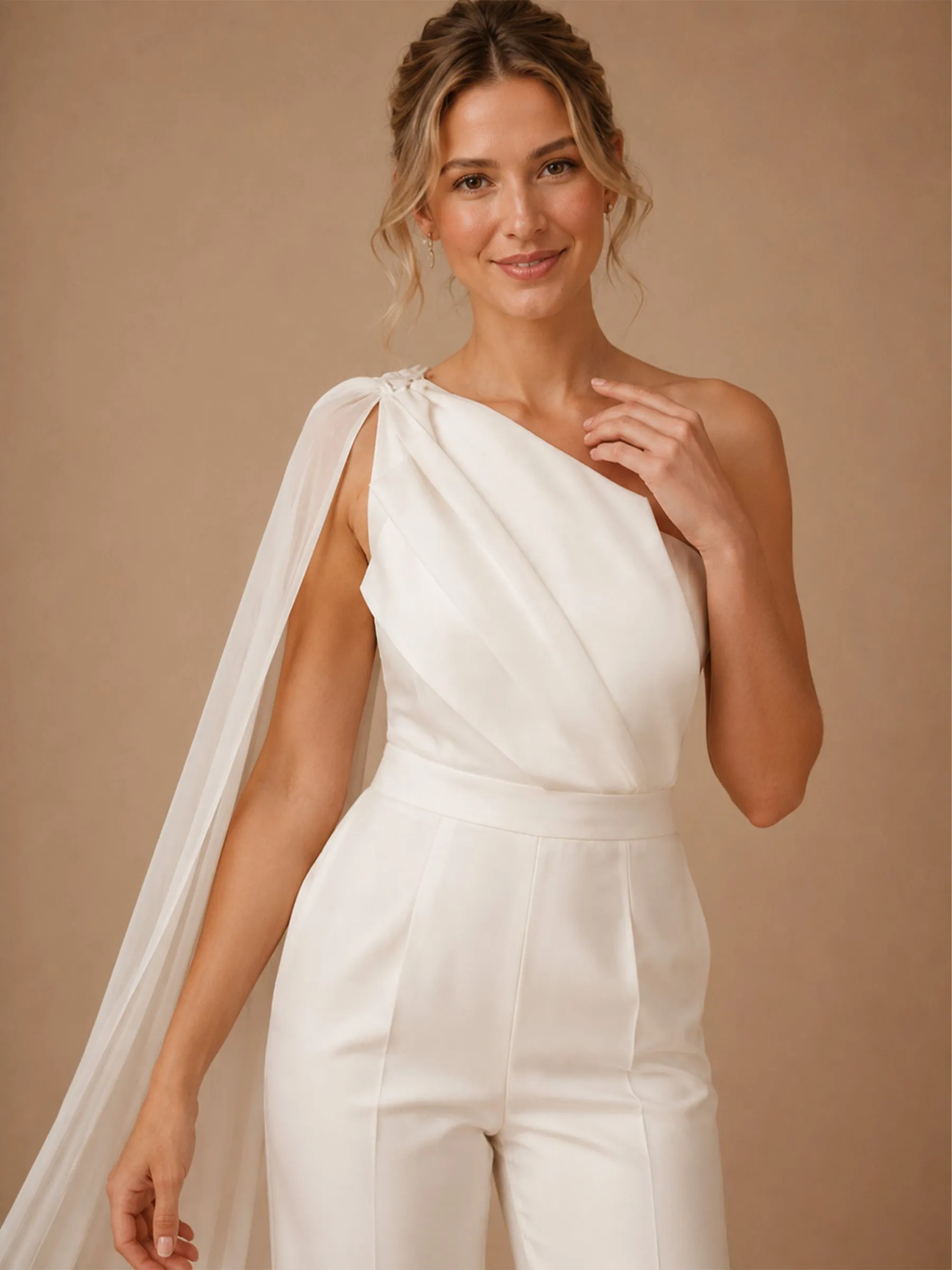 ChicSew Unique One Shoulder Sleeveless Ruching Crepe Floor-Length Wedding Jumpsuit sold by ChicSew product image thumbnail 2