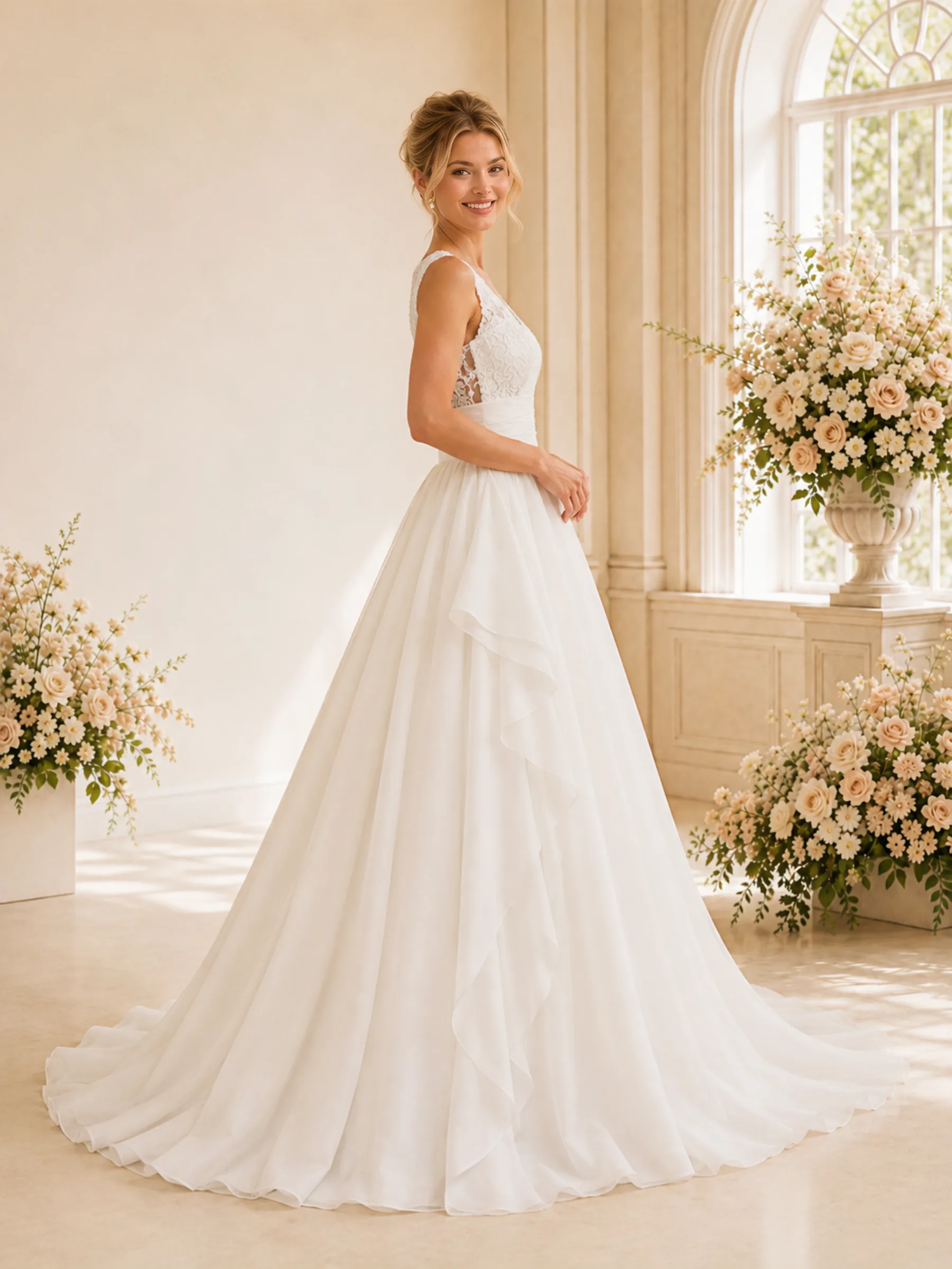 ChicSew Elegant Spaghetti Straps V-Neck A-Line Lace Chiffon Long Wedding Dresses sold by ChicSew product image thumbnail 3
