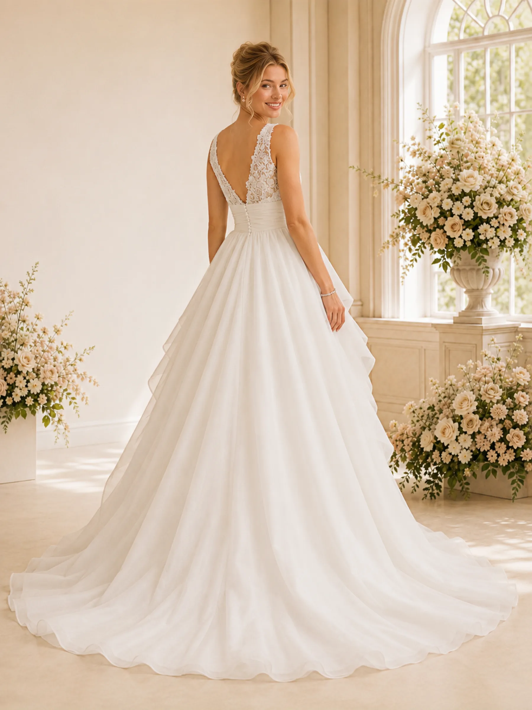 ChicSew Elegant Spaghetti Straps V-Neck A-Line Lace Chiffon Long Wedding Dresses sold by ChicSew product image thumbnail 4