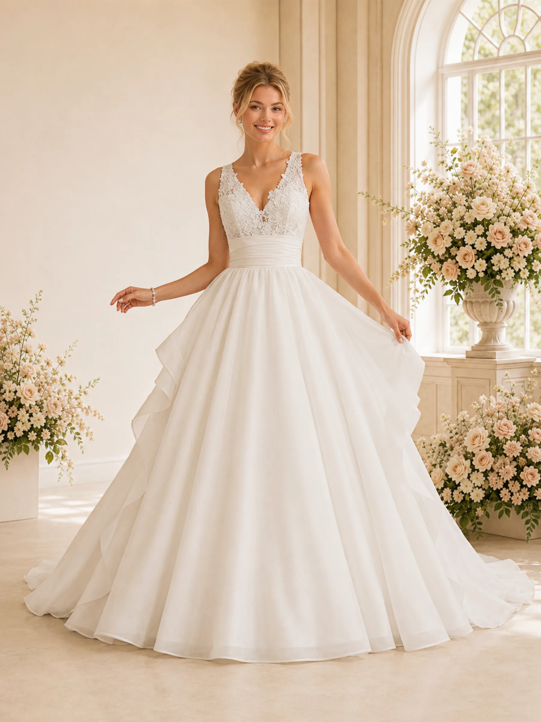 ChicSew Elegant Spaghetti Straps V-Neck A-Line Lace Chiffon Long Wedding Dresses sold by ChicSew