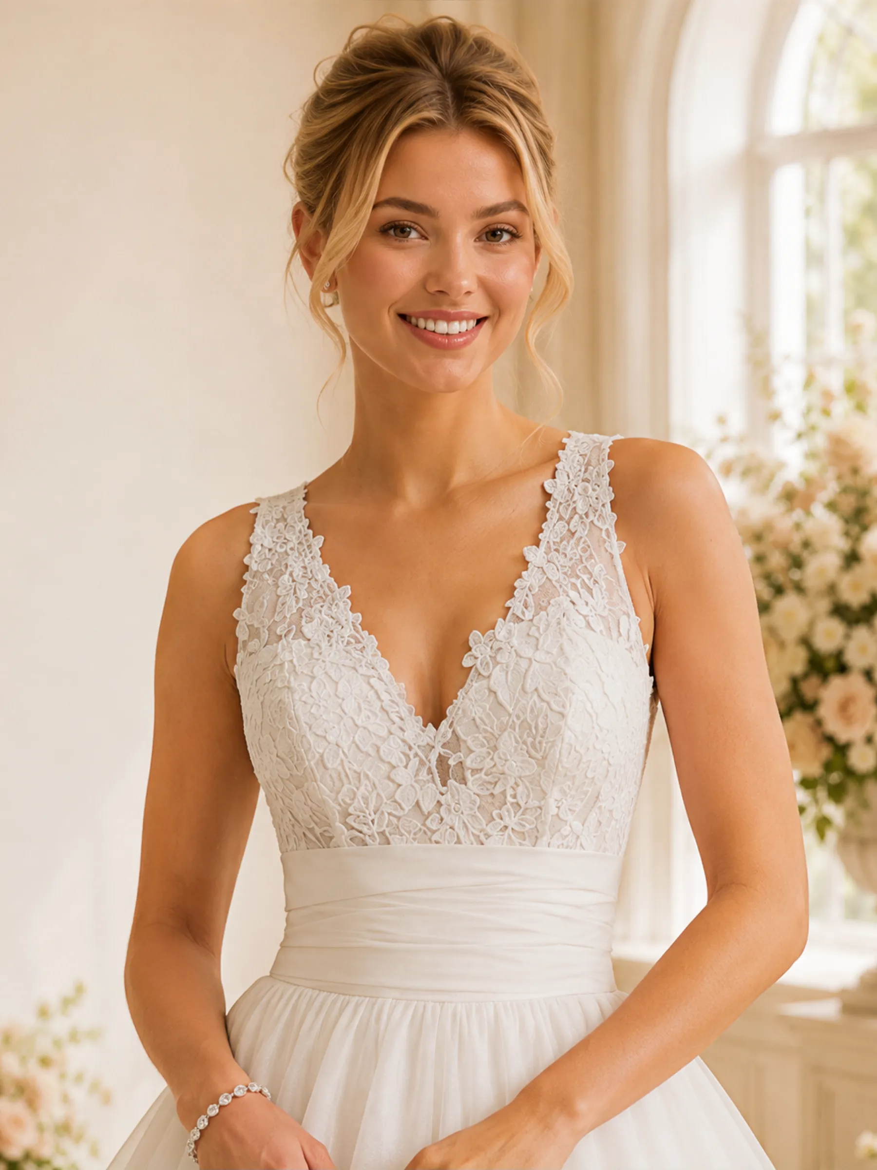 ChicSew Elegant Spaghetti Straps V-Neck A-Line Lace Chiffon Long Wedding Dresses sold by ChicSew product image thumbnail 2