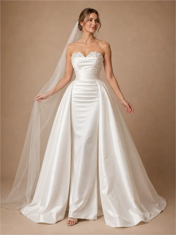 ChicSew Unique Sweetheart Beading Ruching Satin Mermaid Wedding Dresses With Overskirt made by ChicSew