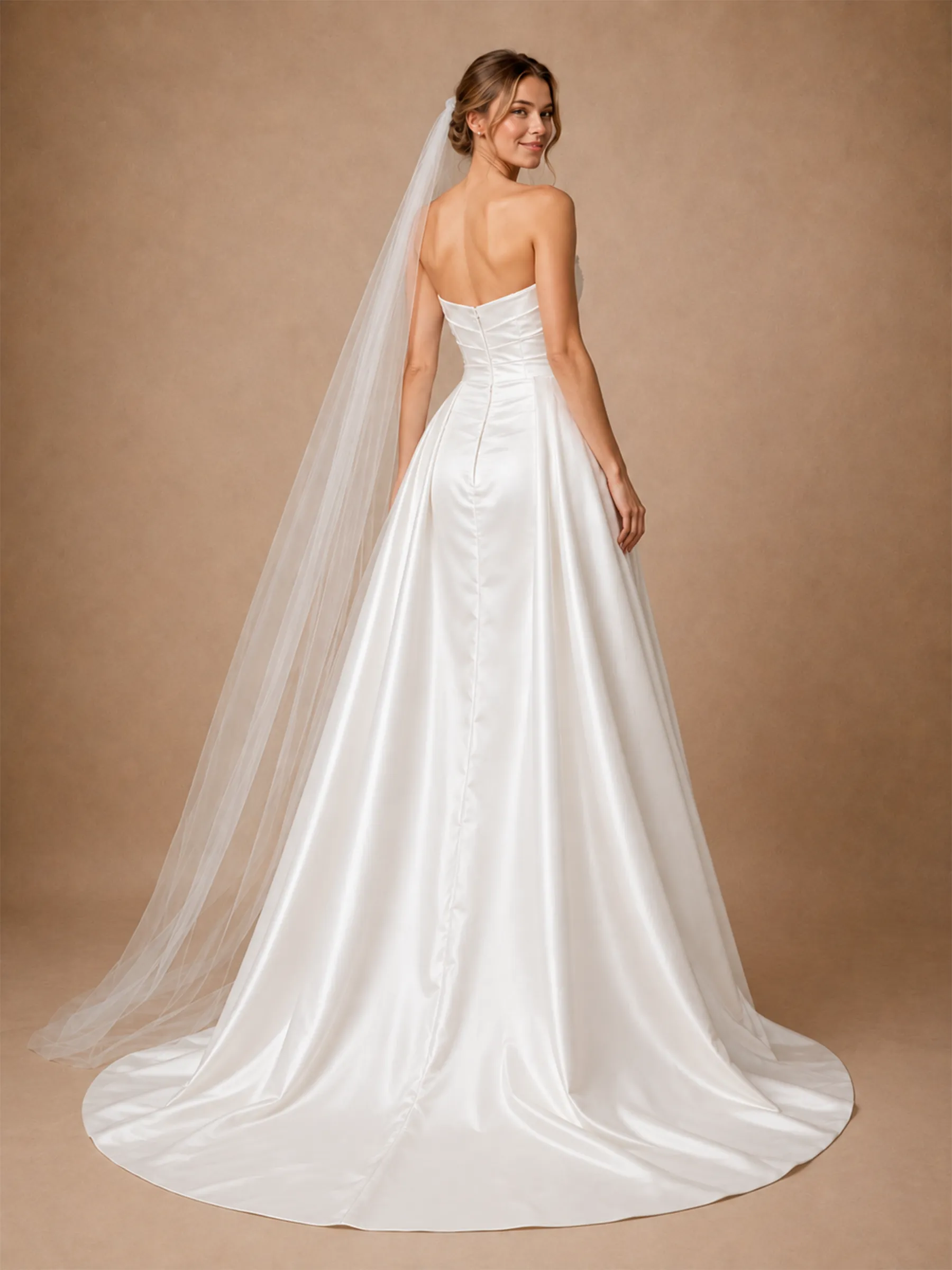 ChicSew Unique Sweetheart Beading Ruching Satin Mermaid Wedding Dresses With Overskirt sold by ChicSew product image thumbnail 3