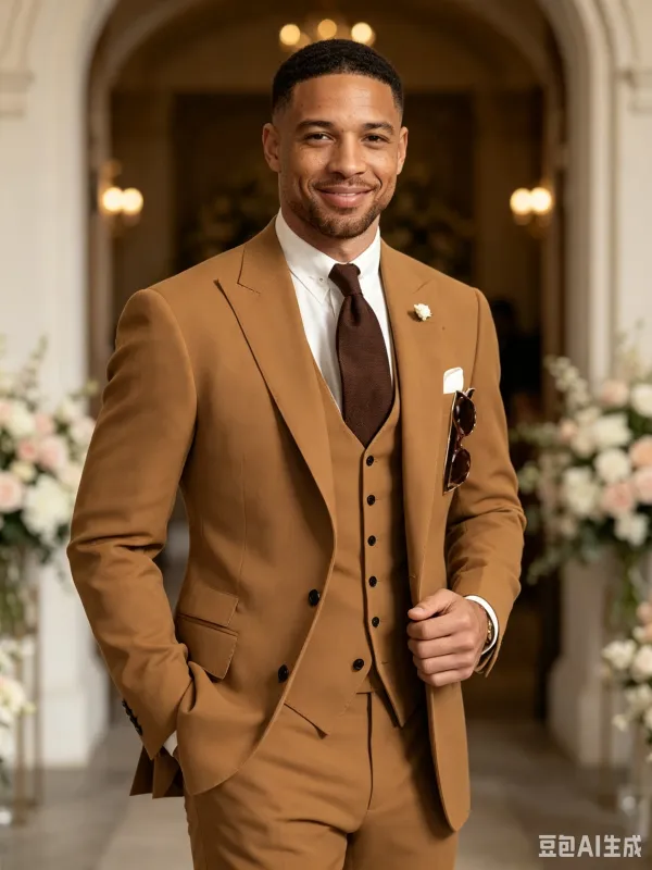 Classic 1 Piece Brown Men's Suit with Regular Fit and Sophisticated Peak Lapel made by ChicSew
