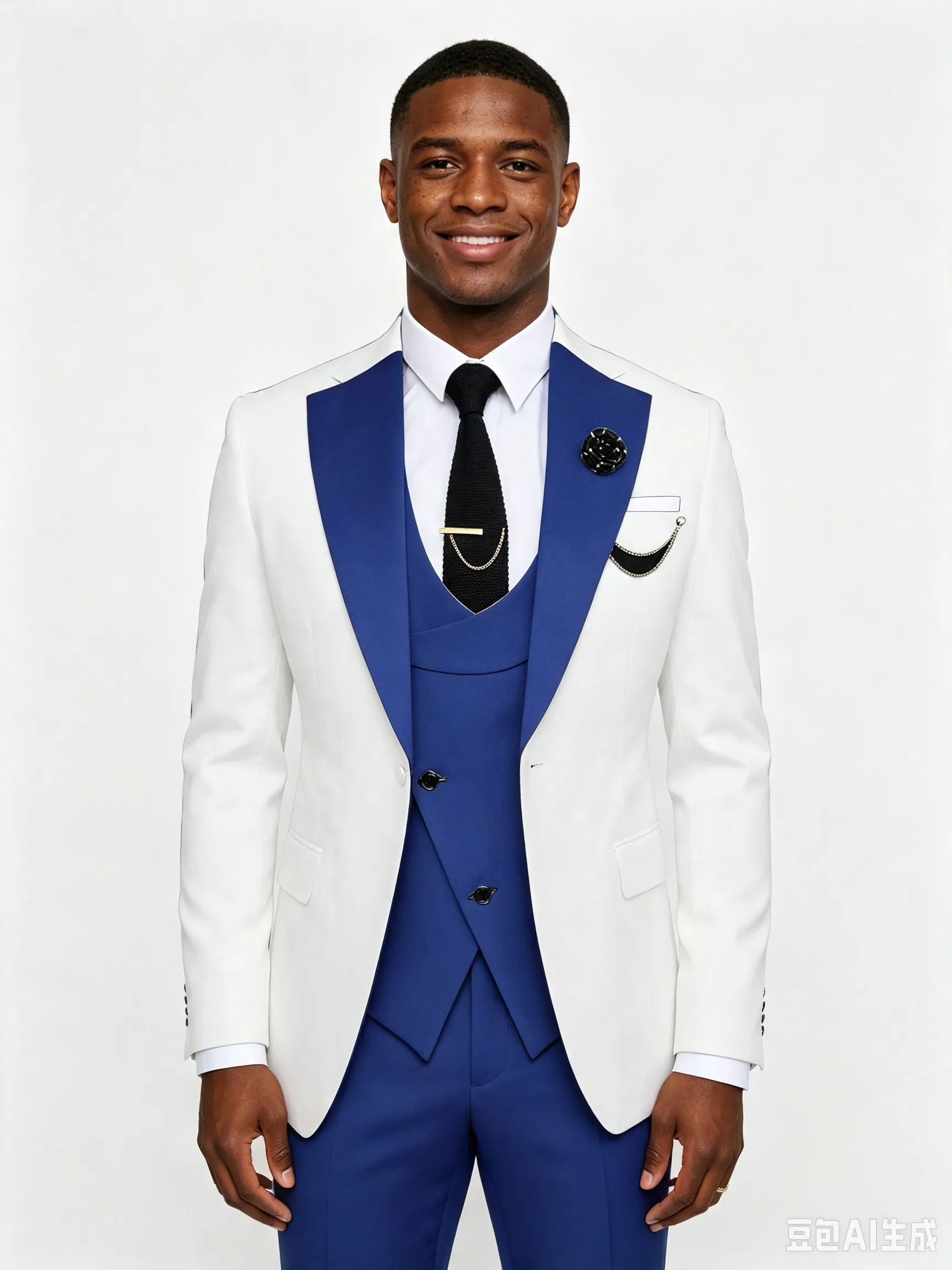 Classic 3 Piece Blue White Men's Suit with Regular Fit and Sophisticated Peak Lapel sold by ChicSew