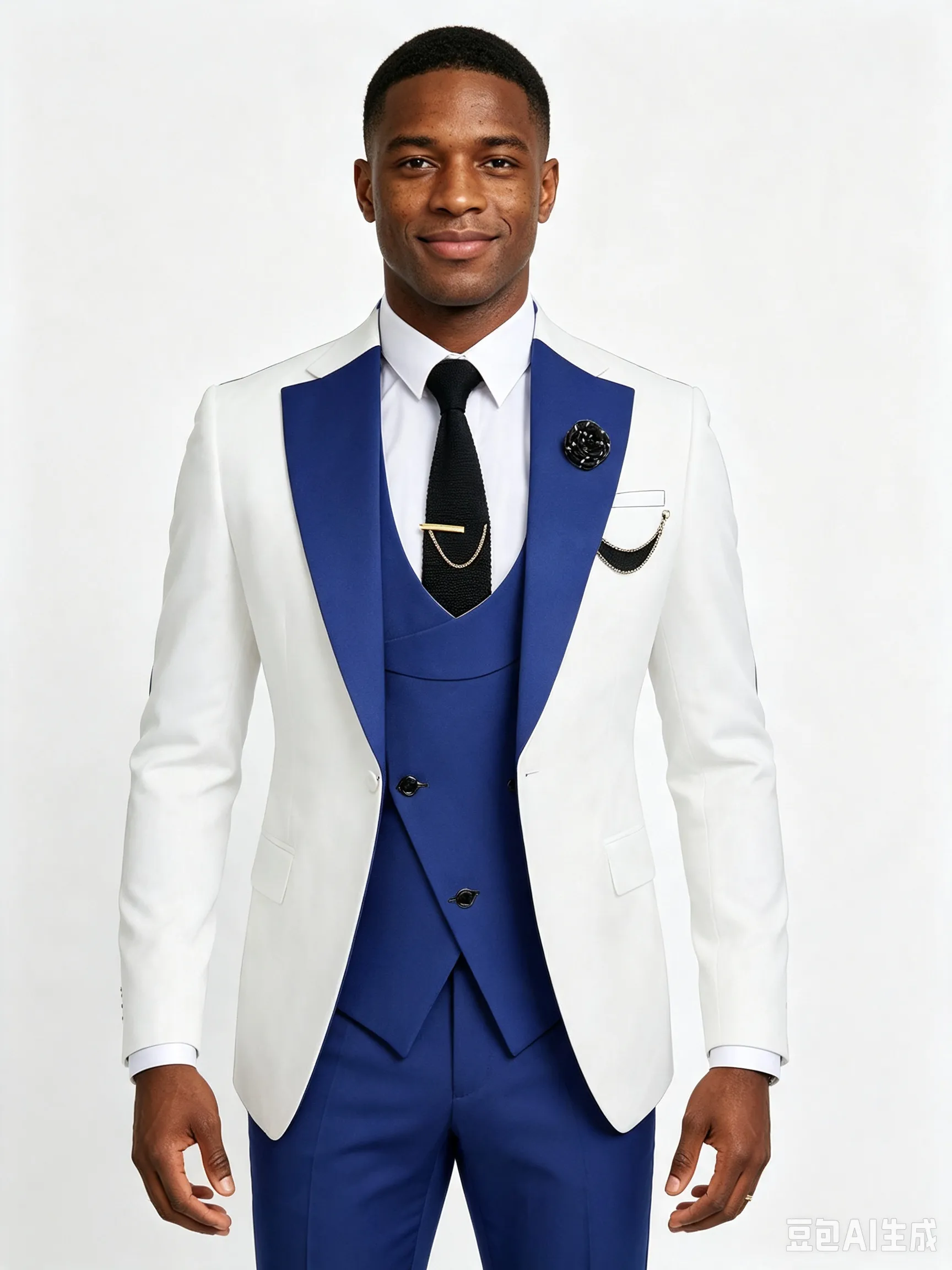Classic 3 Piece Blue White Men's Suit with Regular Fit and Sophisticated Peak Lapel sold by ChicSew product image thumbnail 2
