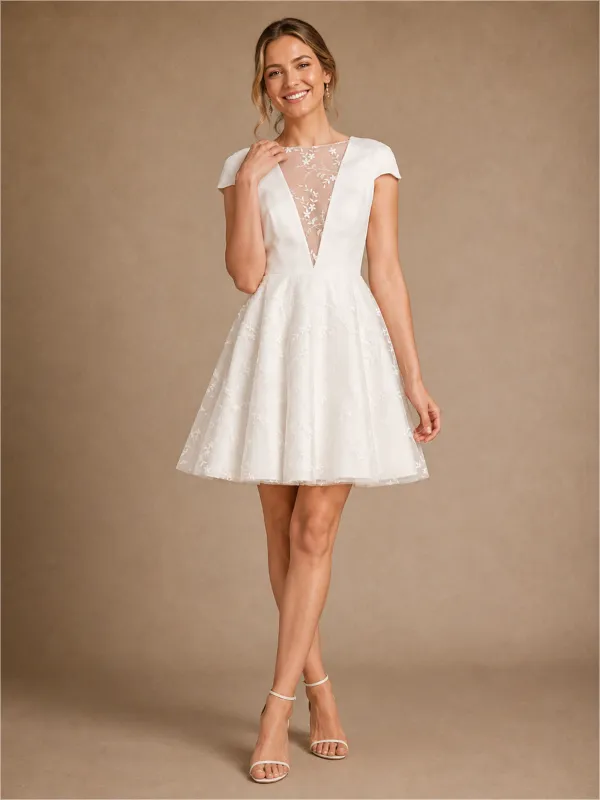 ChicSew Unique Cap Sleeves Lace Applique A-Line Mini Wedding Dresses made by ChicSew