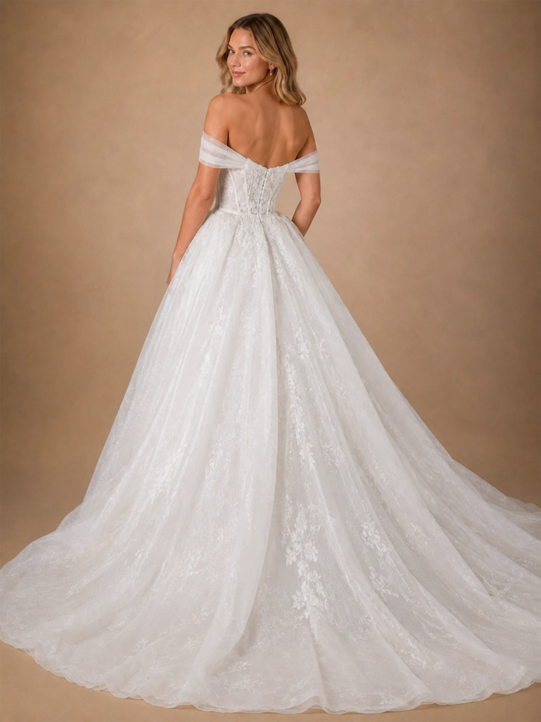 ChicSew Unique Romantic Off The Shoulder Boning Lace Tulle Mermaid Wedding Dresses With Overskirt sold by ChicSew product image thumbnail 3