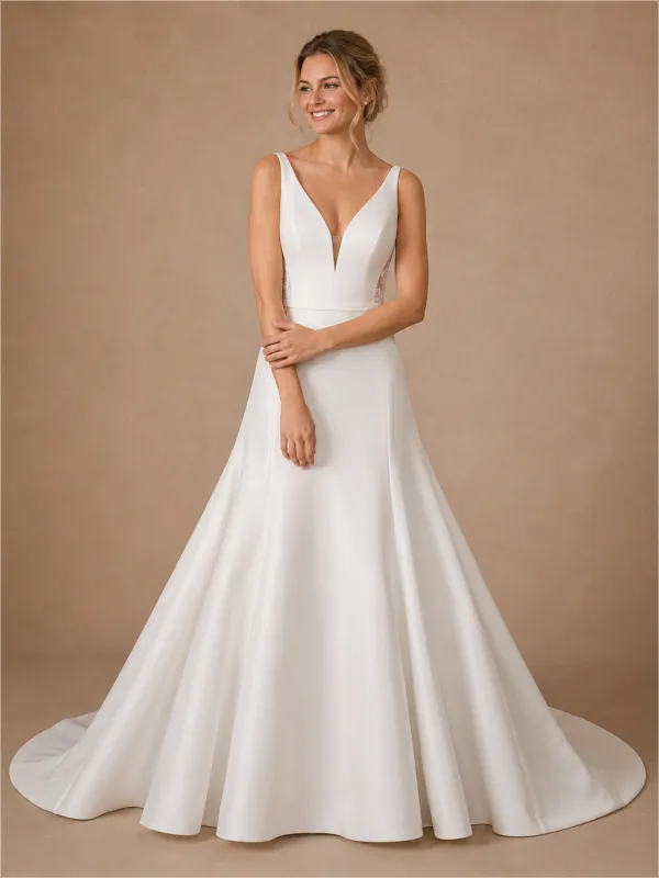 ChicSew Sexy Spaghetti Straps Lace A-Line Crepe Floor-Length Wedding Dress made by ChicSew