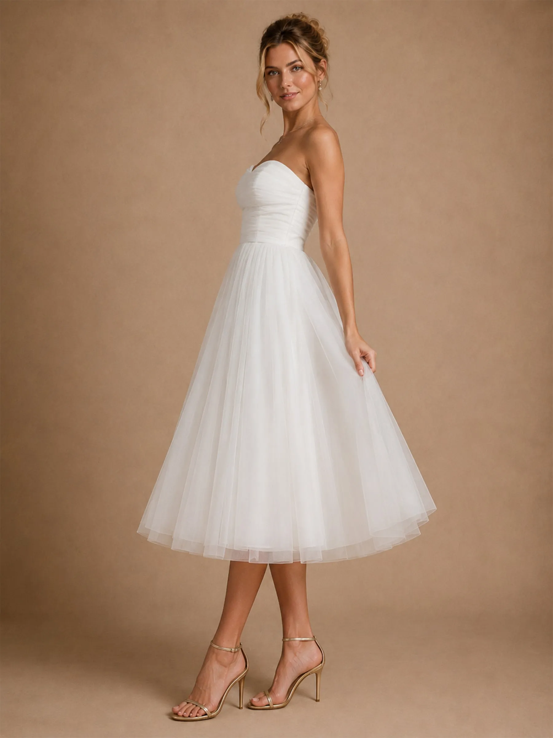 ChicSew Fancy Sweetheart Sleeveless A-Line Tulle Tea-Length Wedding Dress sold by ChicSew product image thumbnail 4
