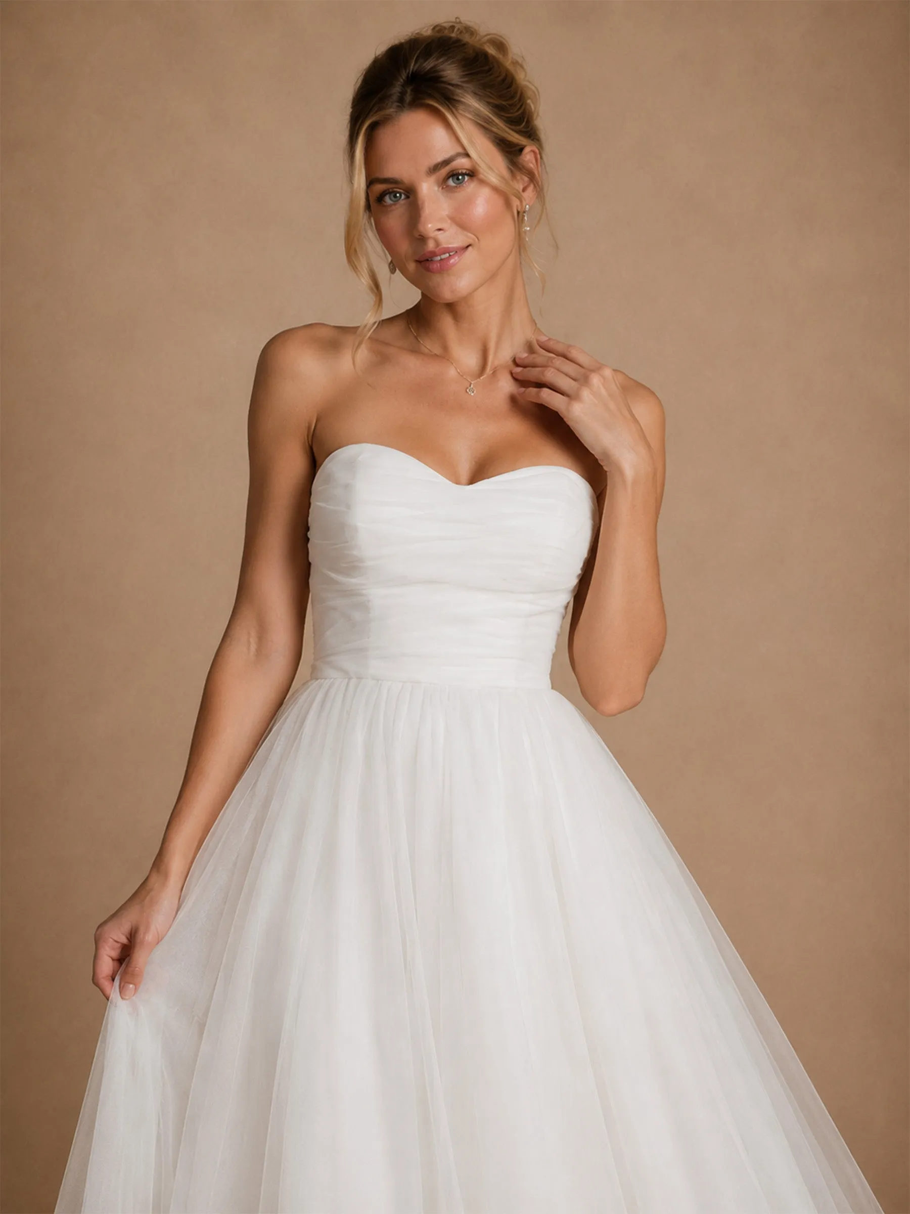 ChicSew Fancy Sweetheart Sleeveless A-Line Tulle Tea-Length Wedding Dress sold by ChicSew product image thumbnail 2