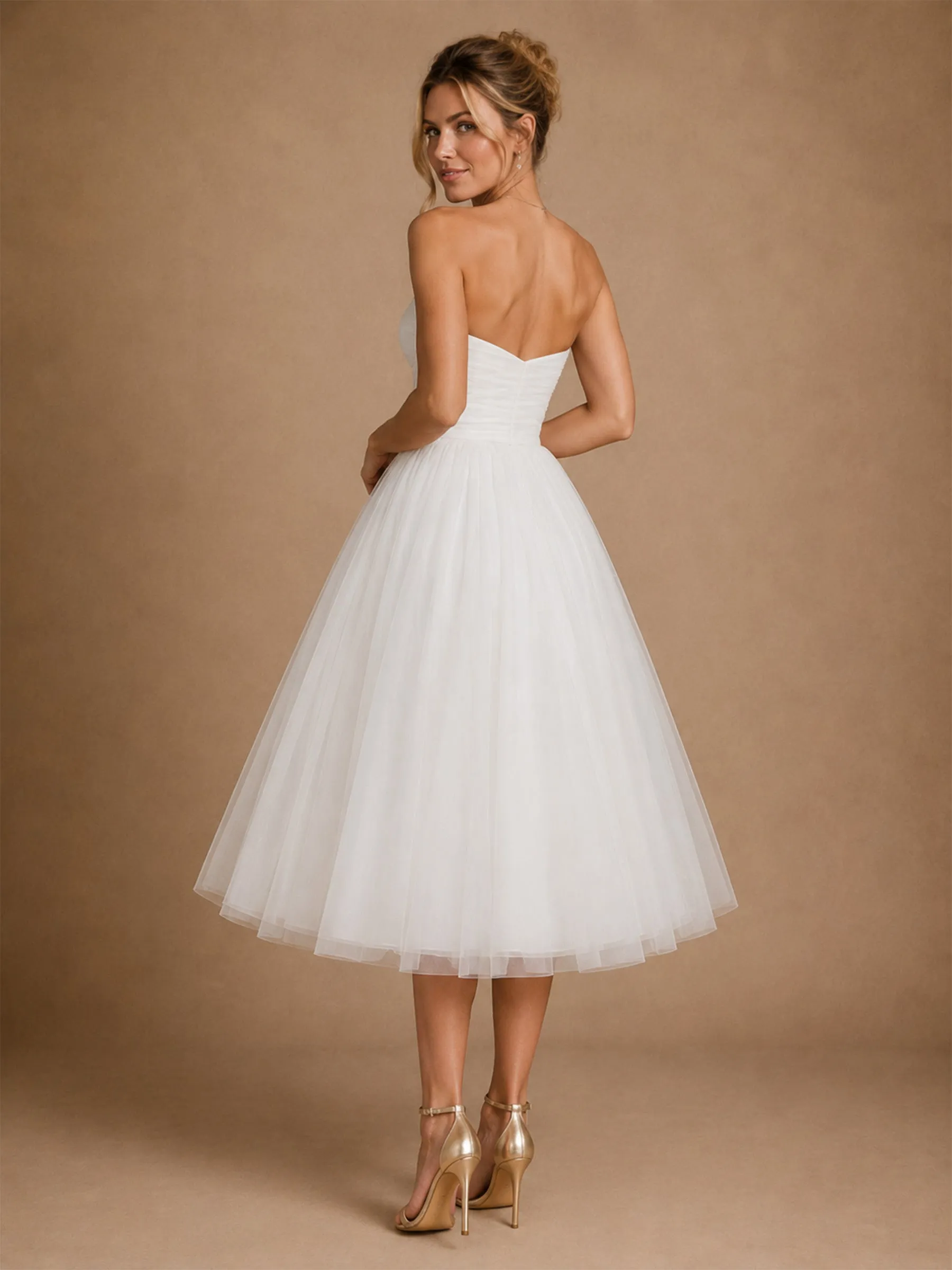 ChicSew Fancy Sweetheart Sleeveless A-Line Tulle Tea-Length Wedding Dress sold by ChicSew product image thumbnail 3