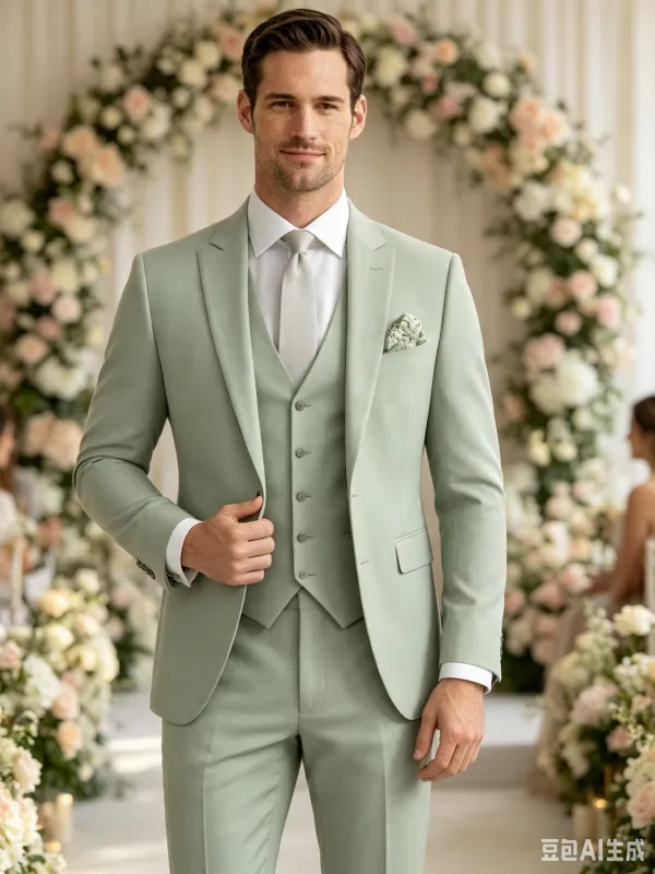 Classic 2 Piece Sage Men's Suit with Regular Fit and Sophisticated Peak Lapel made by ChicSew