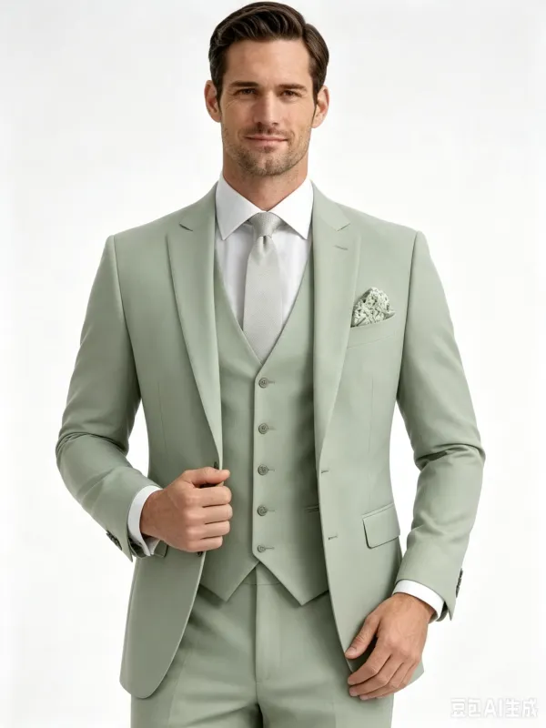 Classic 3 Piece Sage Men's Suit with Regular Fit and Sophisticated Peak Lapel made by ChicSew