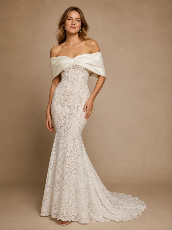 ChicSew Sexy Unique Off The Shoulder Lace Mermaid Floor-Length Wedding Dress made by ChicSew