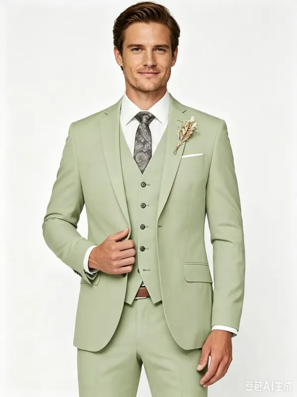 Classic 2 Piece Sage Men's Suit with Regular Fit and Sophisticated Peak Lapel made by ChicSew