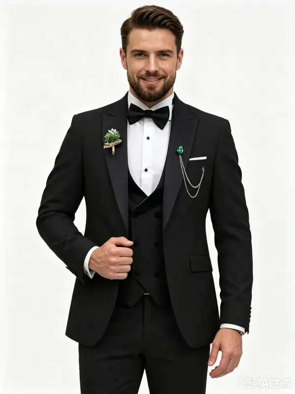 Classic 2 Piece Black Men's Suit with Regular Fit and Sophisticated Peak Lapel made by ChicSew