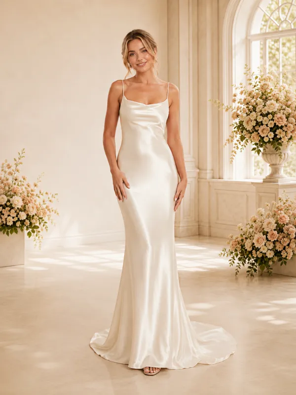 ChicSew Sexy Spaghetti Straps Mermaid Satin Floor-Length Wedding Dress made by ChicSew