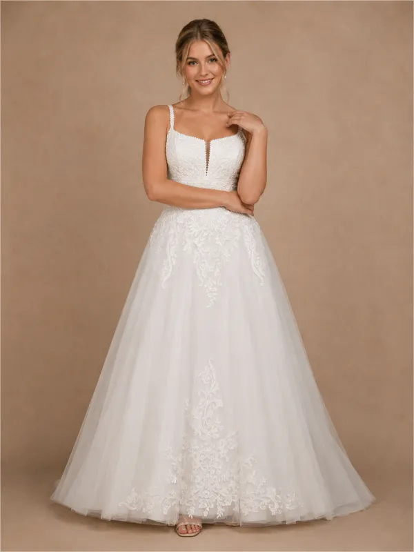 ChicSew Fancy Sleeveless Spaghetti Straps Lace Tulle Long A-Line Wedding Dress made by ChicSew