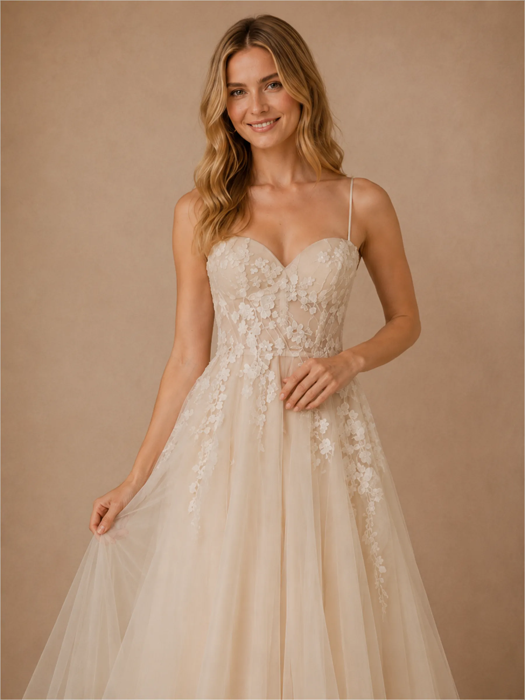 ChicSew Fancy V-Neck Spaghetti Straps Lace Tulle Long A-Line Wedding Dress sold by ChicSew product image thumbnail 2