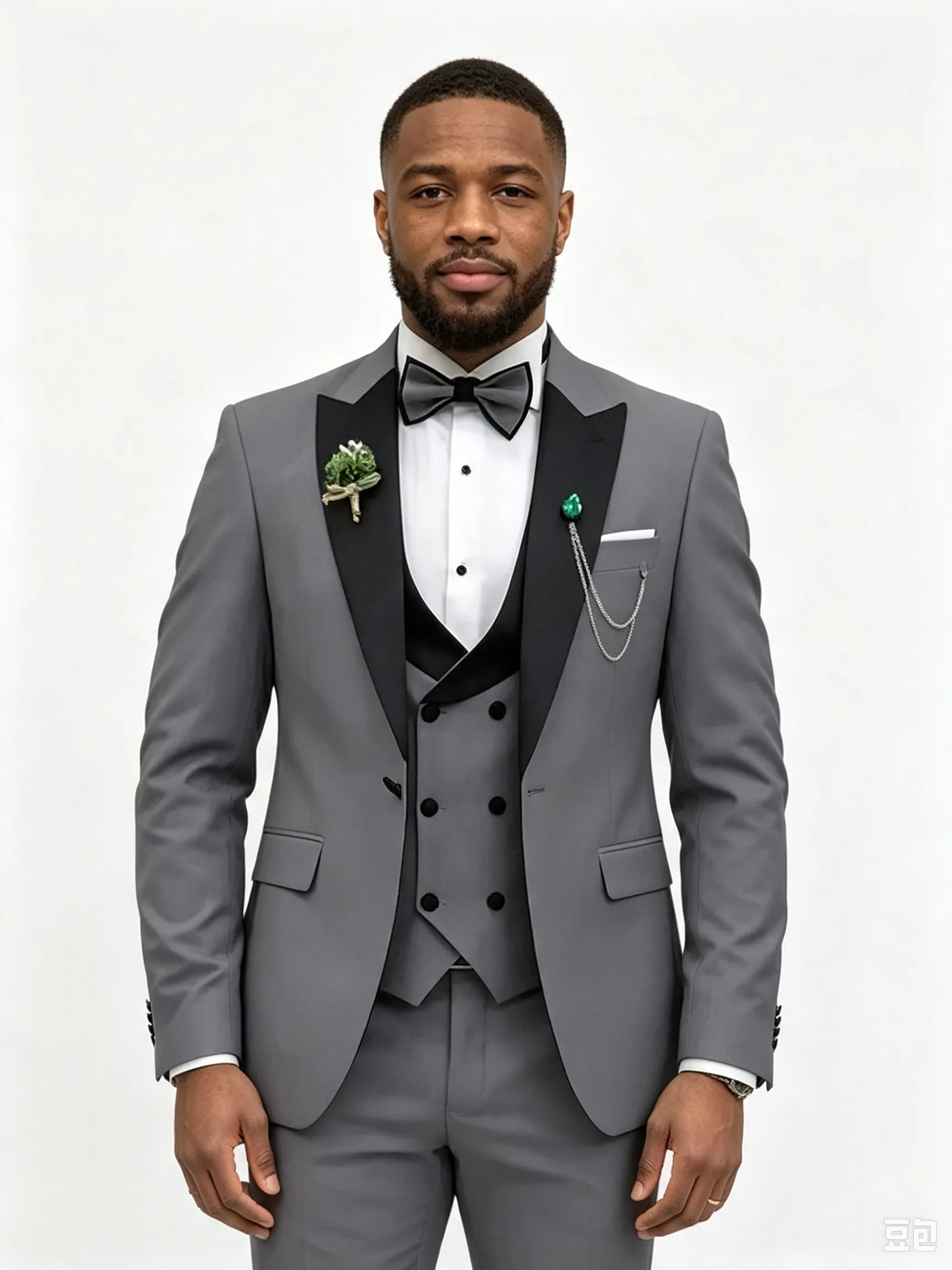 Color Blocking 3 Piece Grey Men's Suit with Regular Fit and Sophisticated Peak Lapel sold by ChicSew product image thumbnail 3