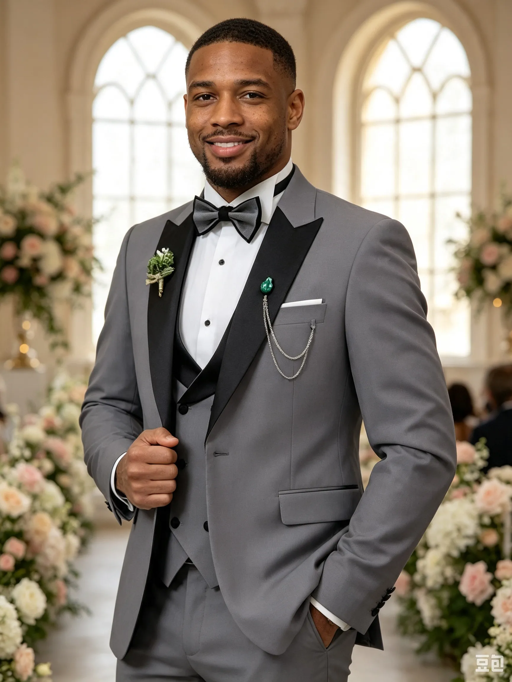 Color Blocking 3 Piece Grey Men's Suit with Regular Fit and Sophisticated Peak Lapel sold by ChicSew product image thumbnail 2