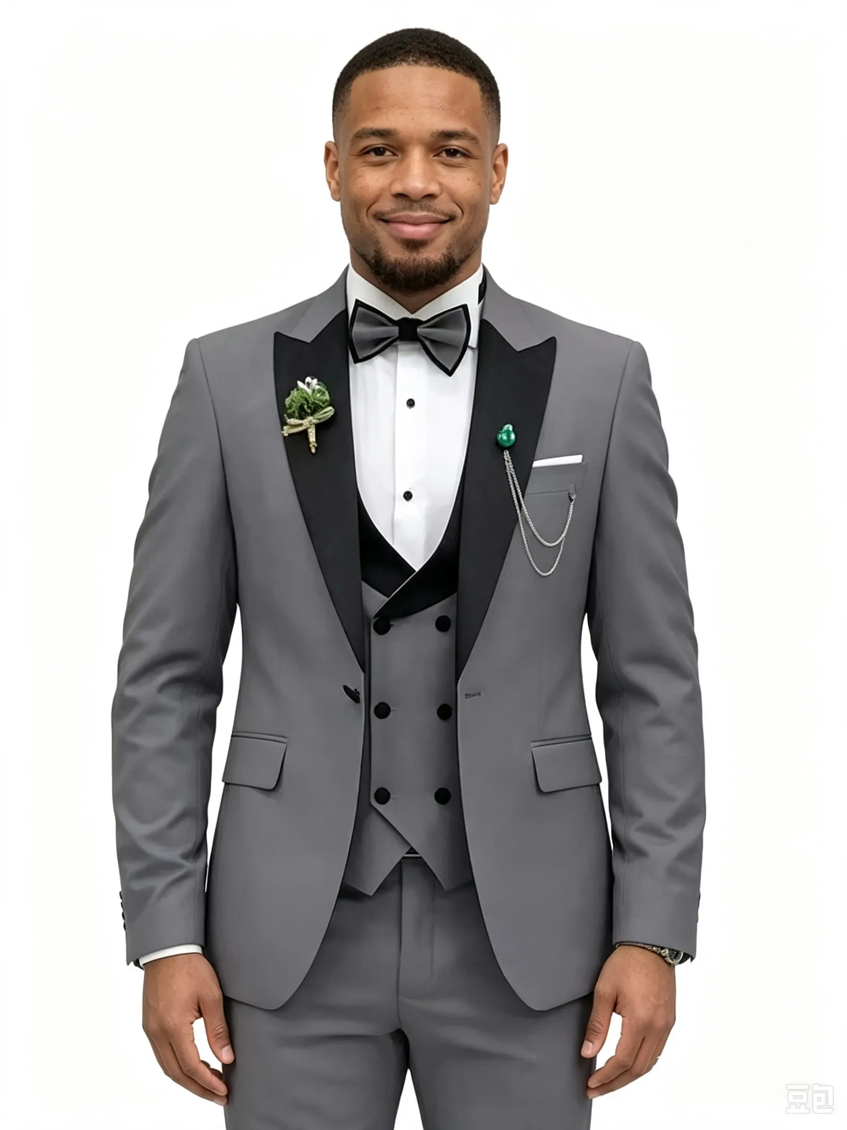 Color Blocking 3 Piece Grey Men's Suit with Regular Fit and Sophisticated Peak Lapel sold by ChicSew