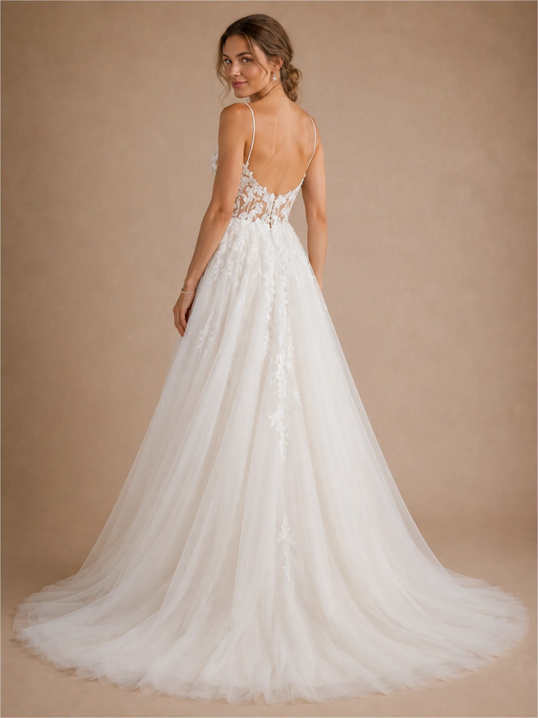 ChicSew Elegant Fancy Spaghetti Straps Lace Tulle Maxi A-Line Wedding Dress sold by ChicSew product image thumbnail 3