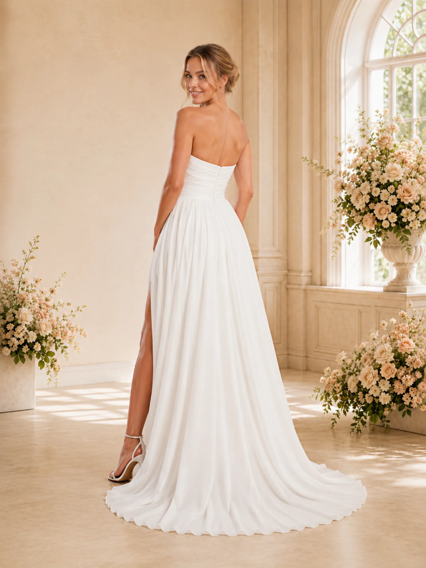 ChicSew Fancy Elegant A-Line Chiffon Sweetheart Ruched Maxi Wedding Dress sold by ChicSew product image thumbnail 2