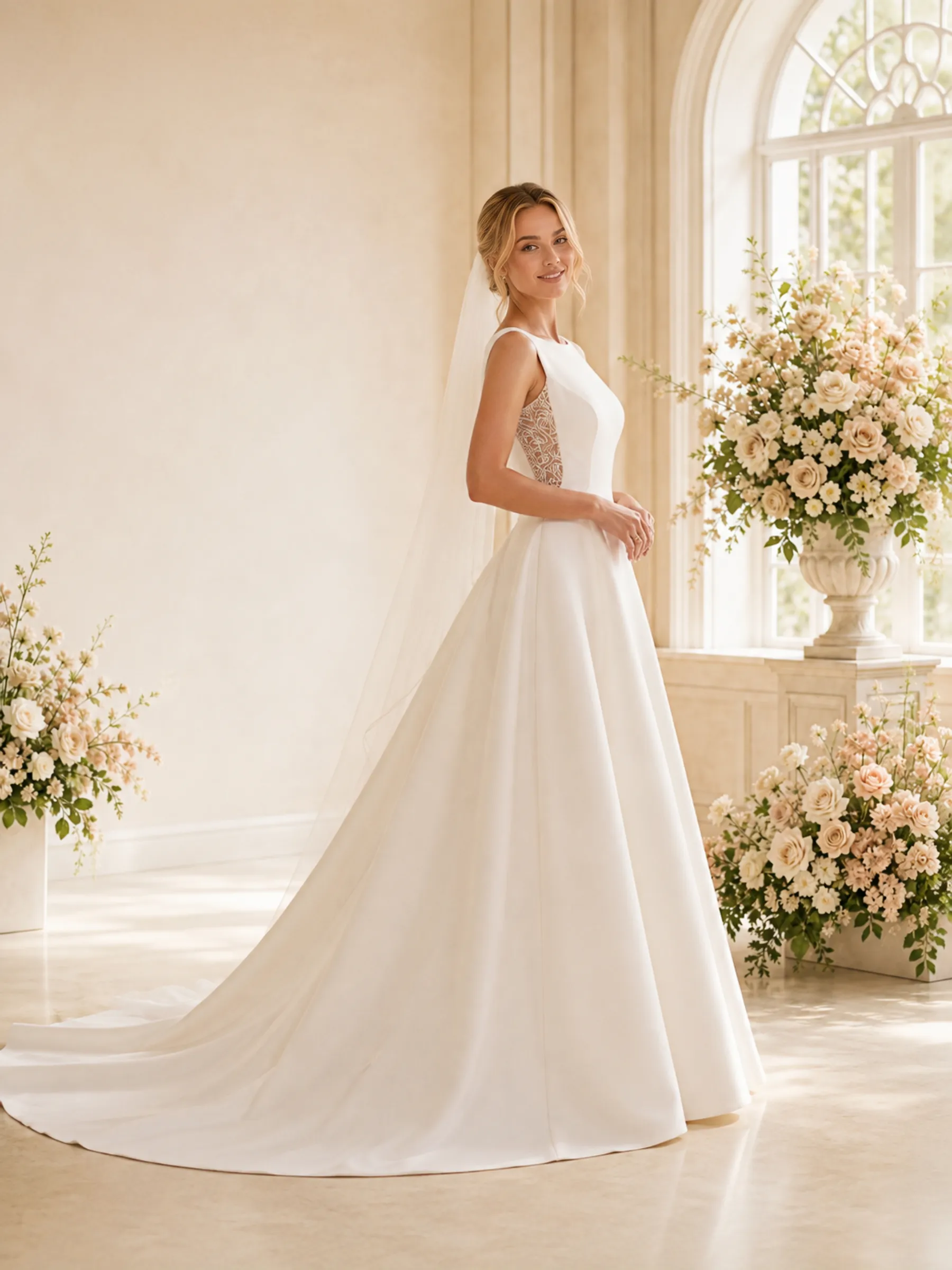 ChicSew Elegant Jewel Lace A-Line Crepe Sleeveless Floor-Length Wedding Dress sold by ChicSew product image thumbnail 4