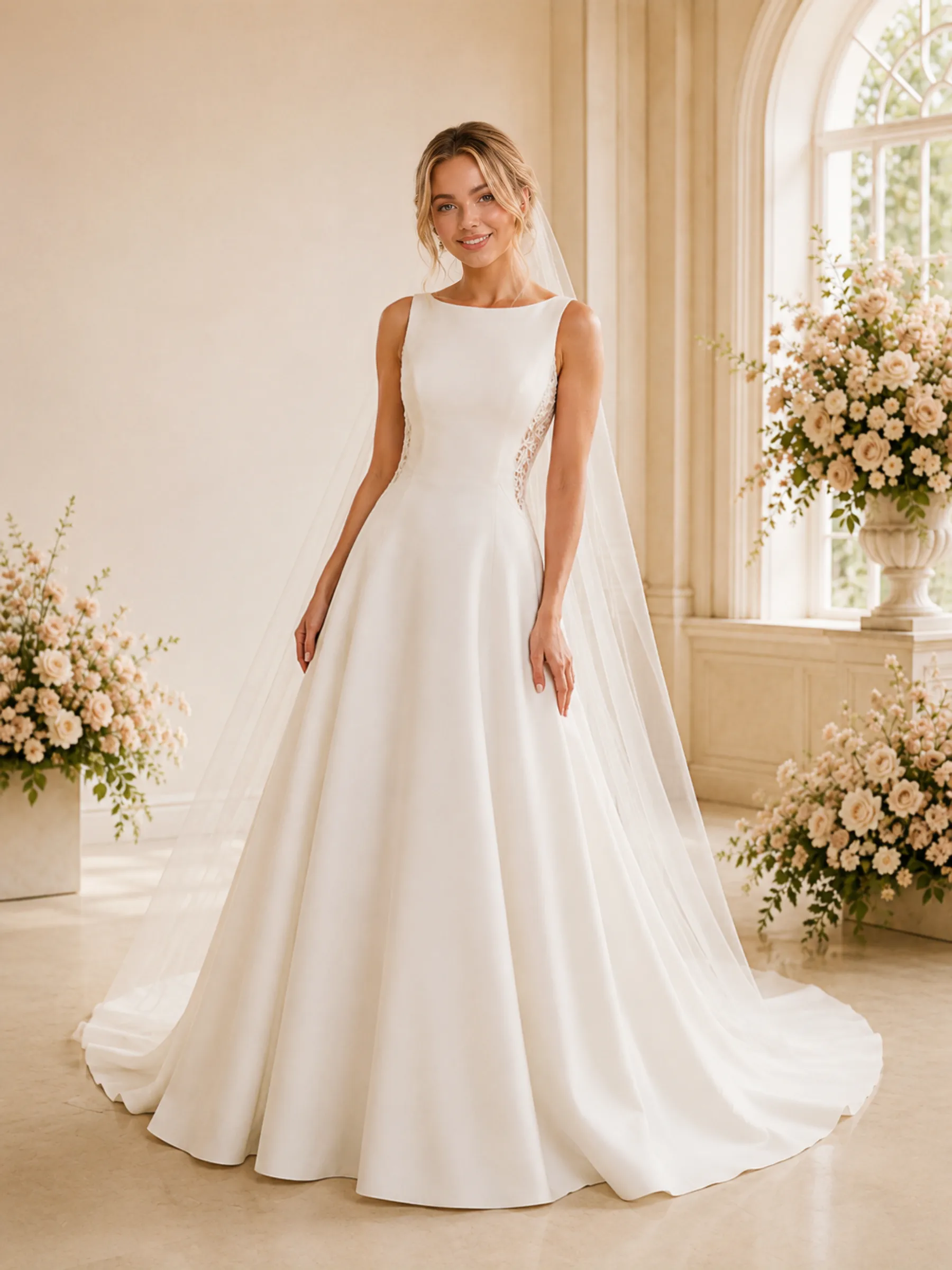 ChicSew Elegant Jewel Lace A-Line Crepe Sleeveless Floor-Length Wedding Dress sold by ChicSew