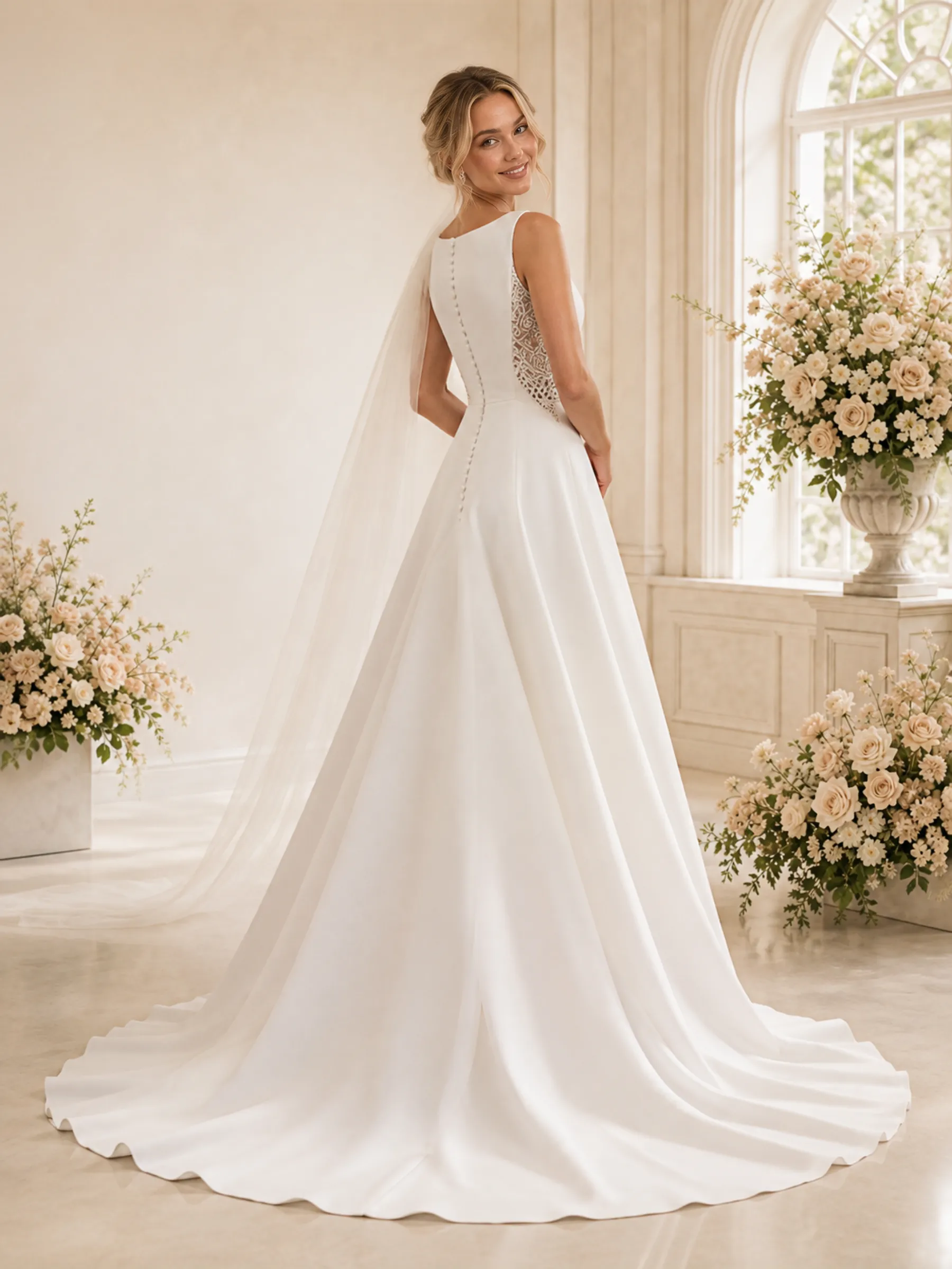 ChicSew Elegant Jewel Lace A-Line Crepe Sleeveless Floor-Length Wedding Dress sold by ChicSew product image thumbnail 3