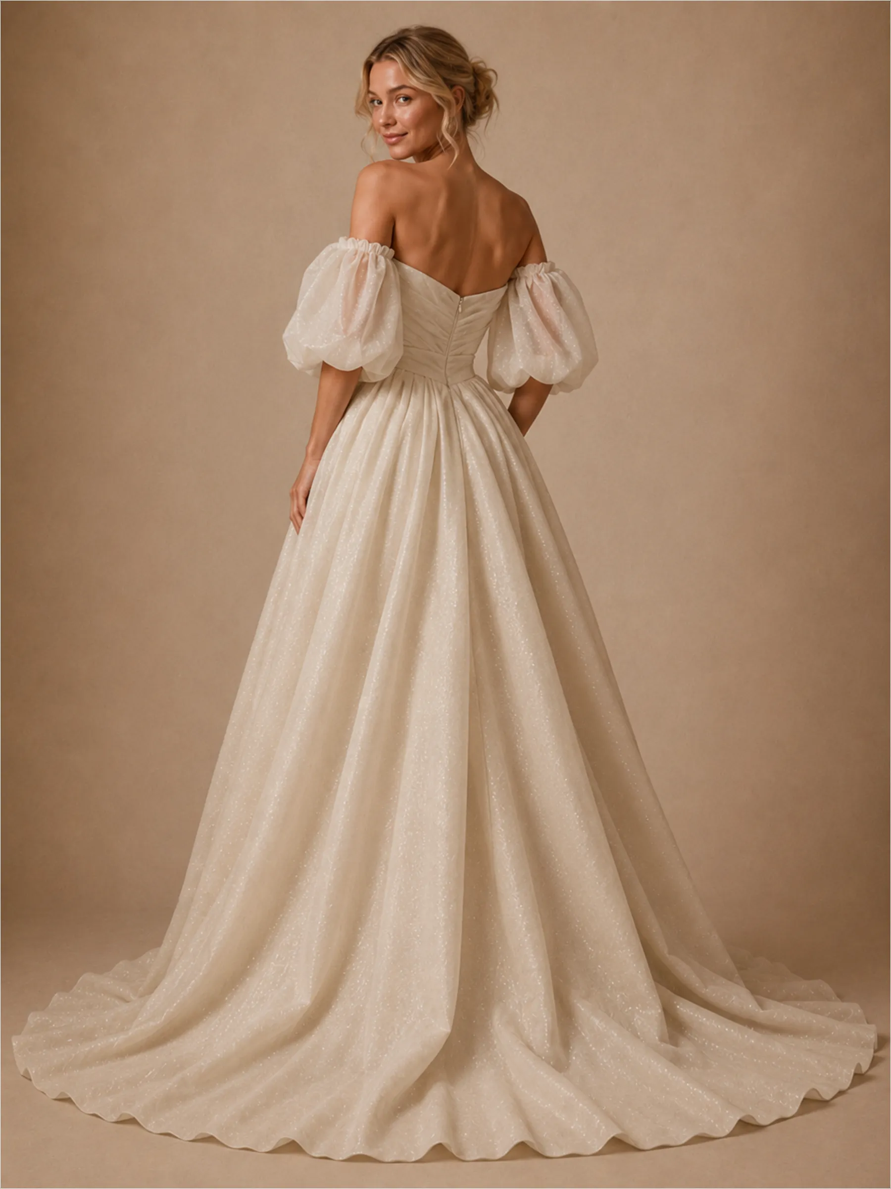 ChicSew Elegant Sweetheart Ruching A-Line Sequin Tulle Side Slit Floor-Length Wedding Dress sold by ChicSew product image thumbnail 4