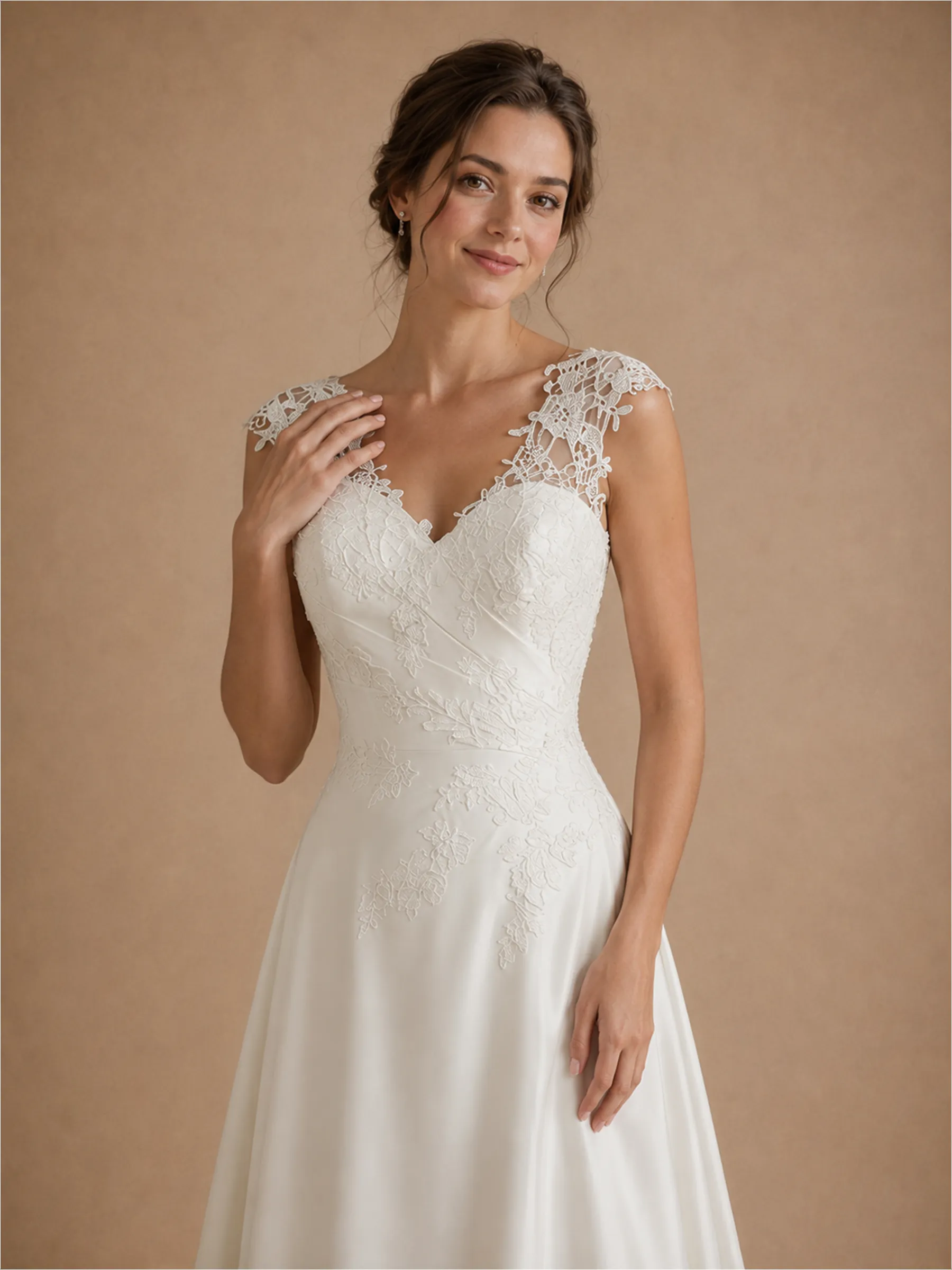 ChicSew Fancy Spaghetti Straps V-Neck Lace Satin Long A-Line Wedding Dress sold by ChicSew product image thumbnail 2