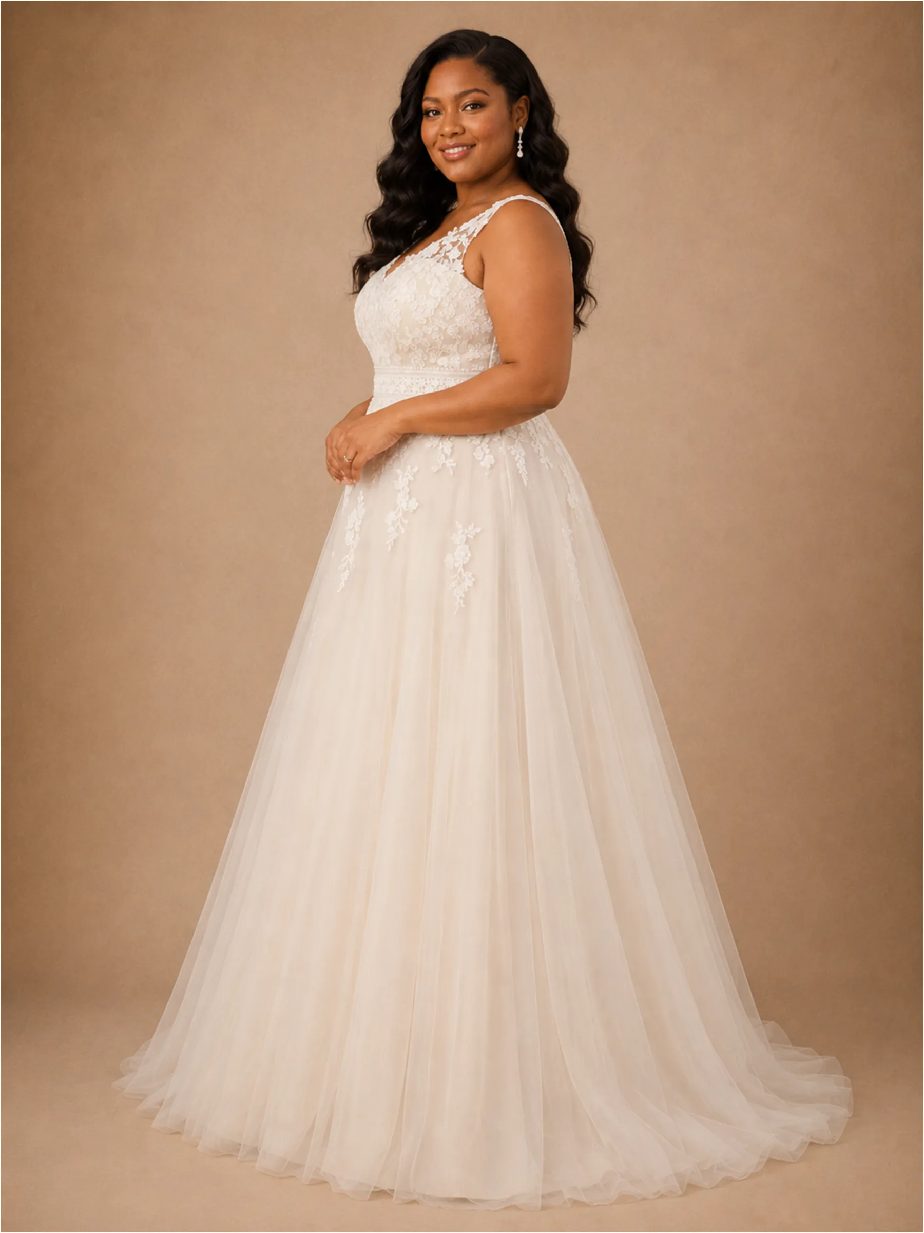 ChicSew Elegant Lace Tulle V-Neck A-Line Floor-Length Wedding Dress sold by ChicSew product image thumbnail 4