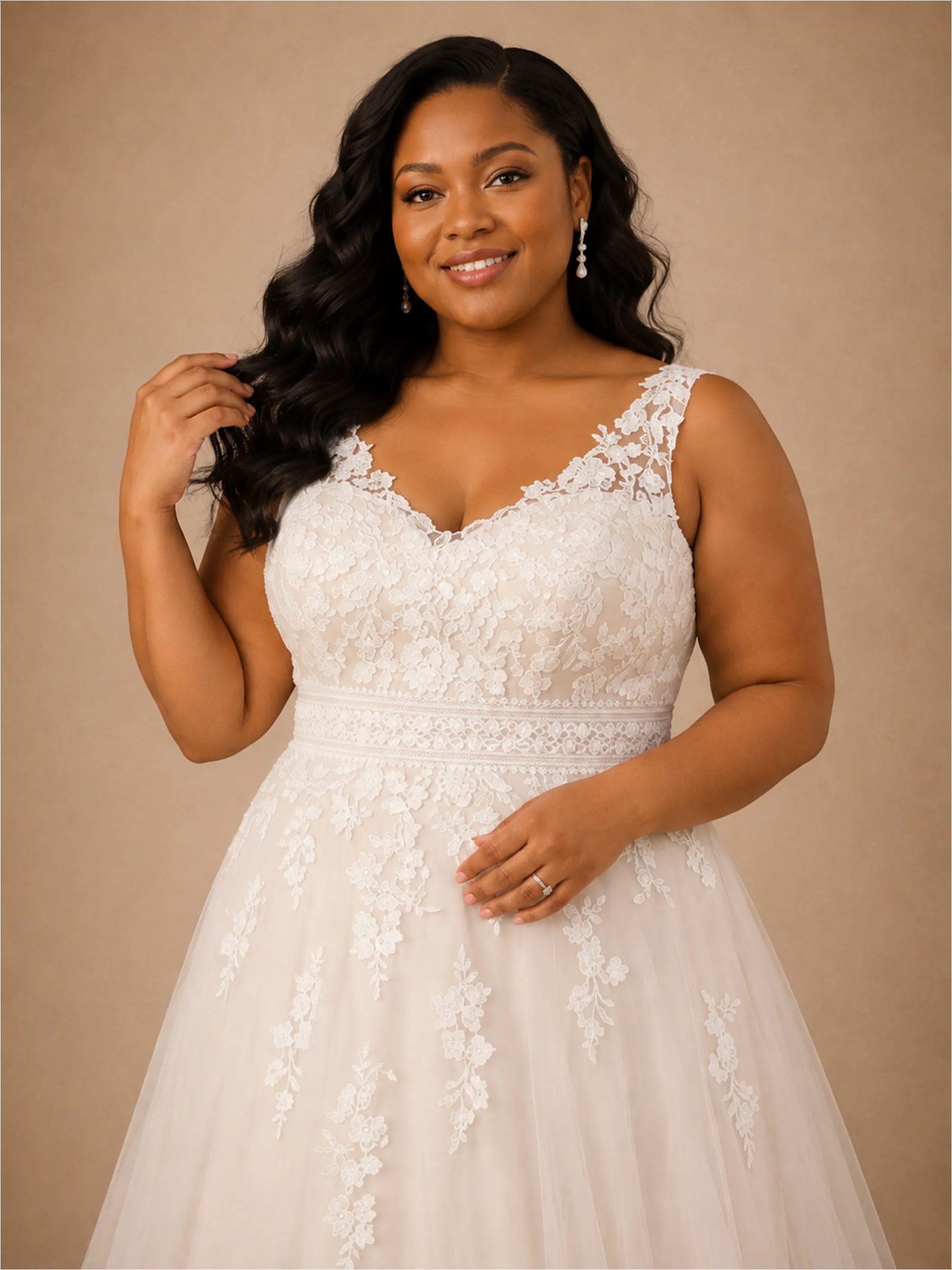 ChicSew Elegant Lace Tulle V-Neck A-Line Floor-Length Wedding Dress sold by ChicSew product image thumbnail 2