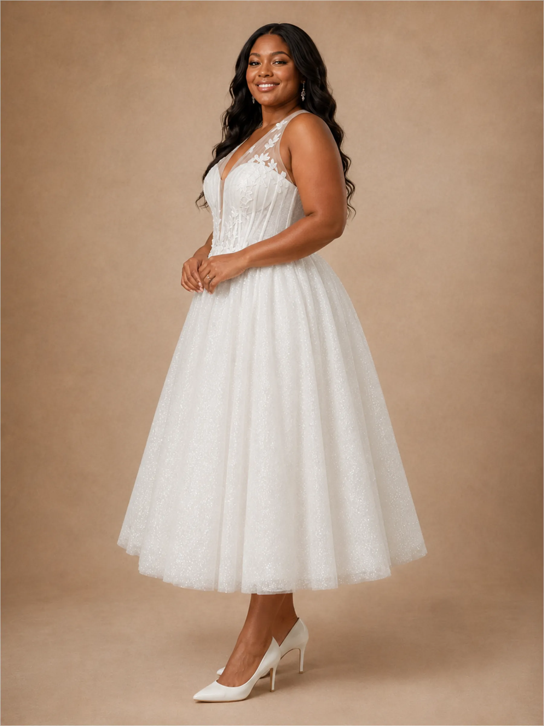 ChicSew Classy Halter Boning Glitter Tulle A-Line Ankle-Length Wedding Dress With Applique sold by ChicSew product image thumbnail 4