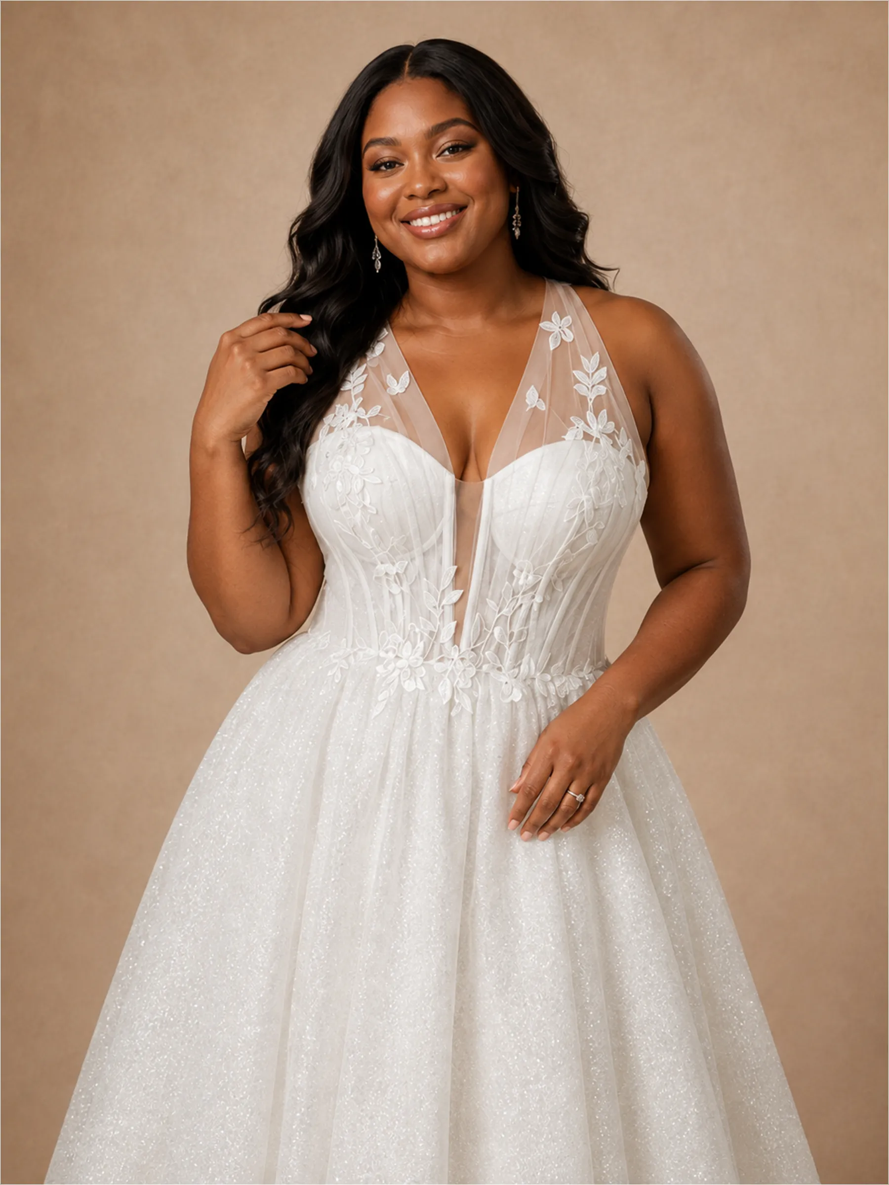 ChicSew Classy Halter Boning Glitter Tulle A-Line Ankle-Length Wedding Dress With Applique sold by ChicSew product image thumbnail 2