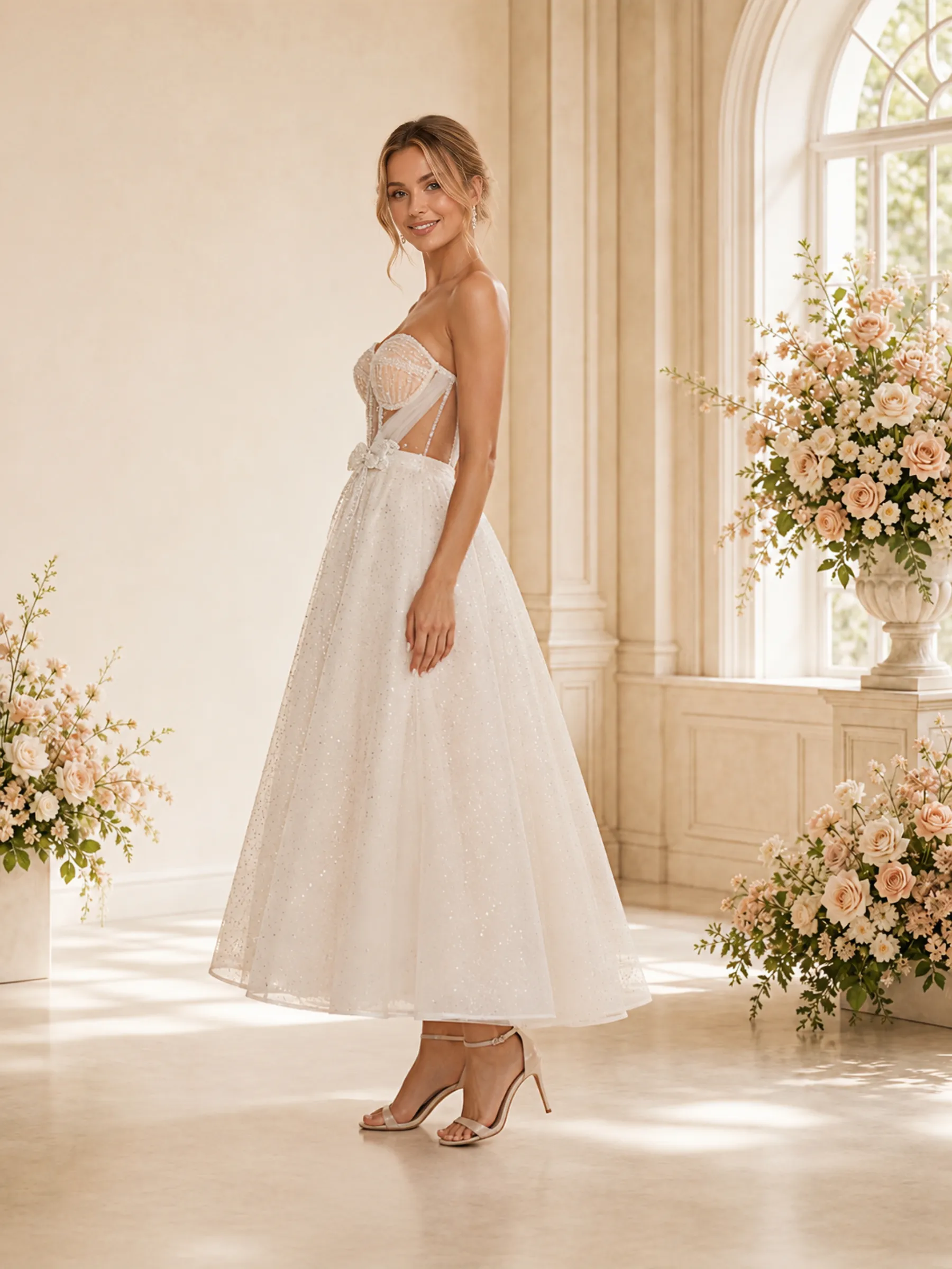 ChicSew Fancy Sweetheart Lace Tulle Boning A-Line Ankle-Length Wedding Dress With Bow Knot sold by ChicSew product image thumbnail 3