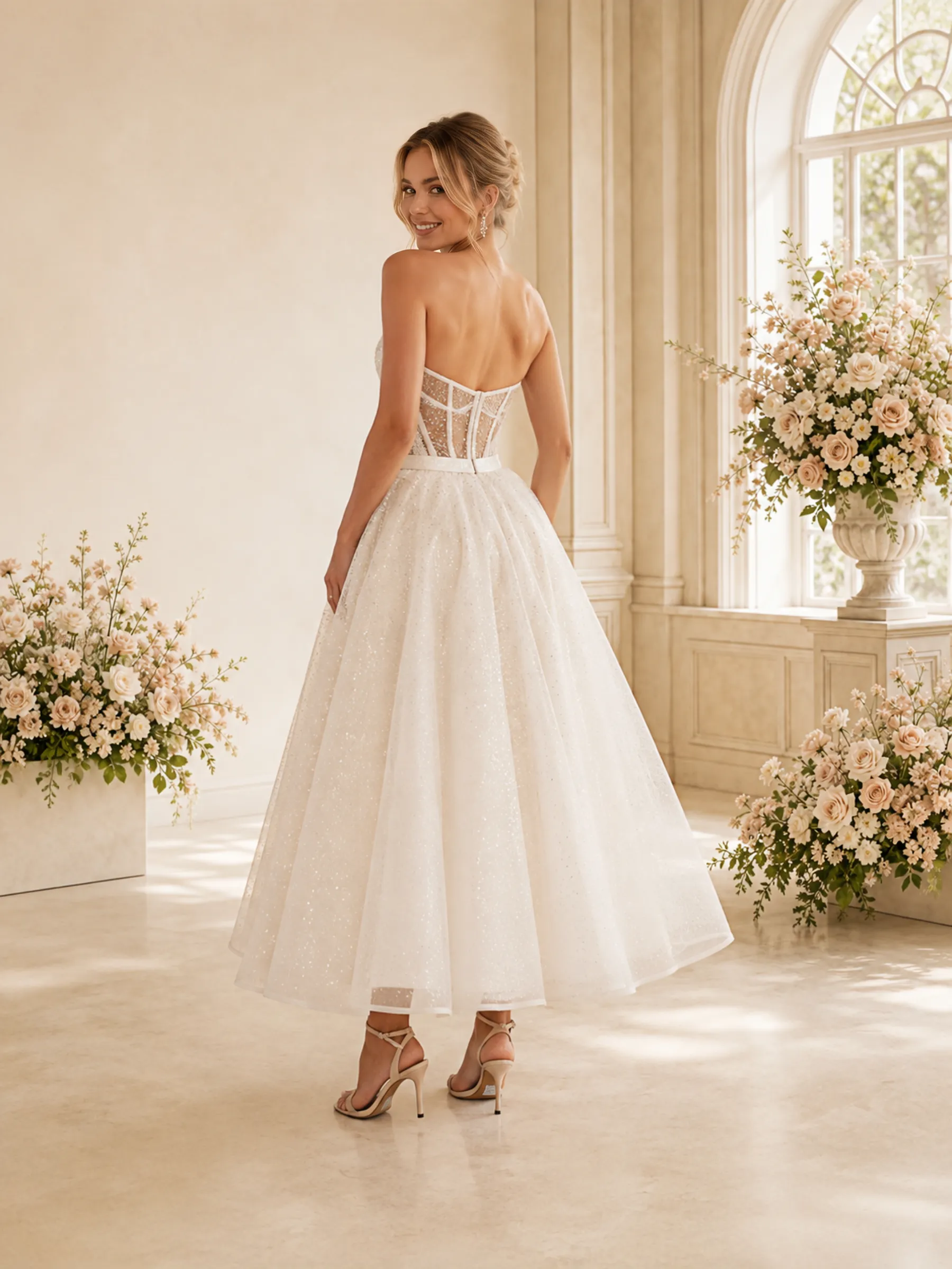 ChicSew Fancy Sweetheart Lace Tulle Boning A-Line Ankle-Length Wedding Dress With Bow Knot sold by ChicSew product image thumbnail 4