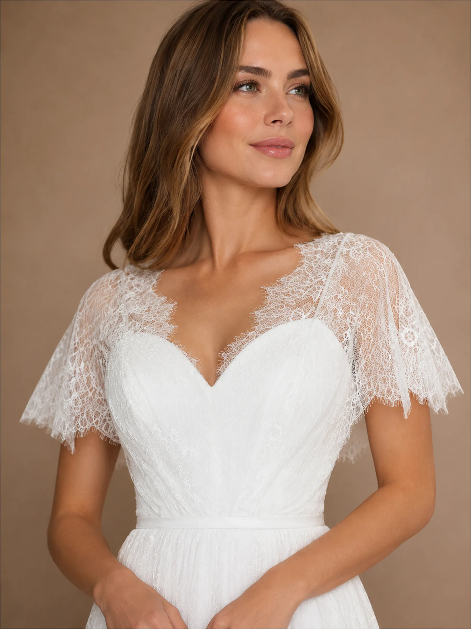 ChicSew Elegant V-NecK Short Sleeves Lace A-Line Floor-Length Wedding Dress sold by ChicSew product image thumbnail 2