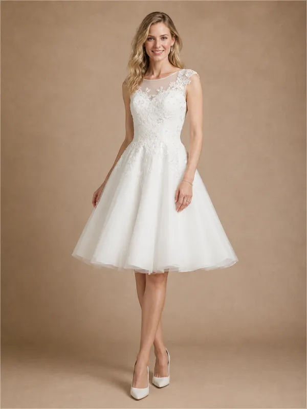ChicSew Fancy Illusion Sleeveless Lace Tulle A-Line Knee-Length Wedding Dress made by ChicSew