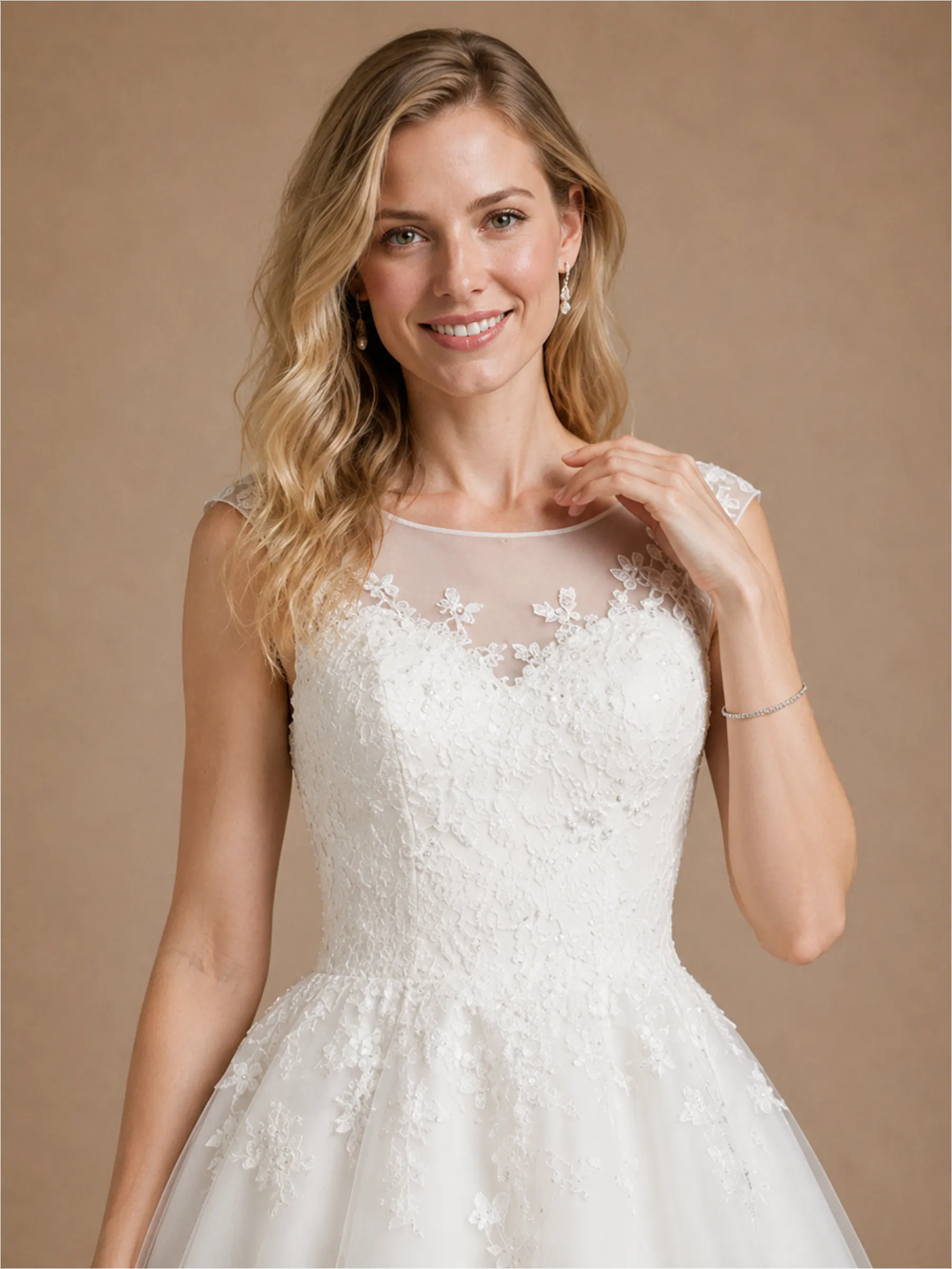 ChicSew Fancy Illusion Sleeveless Lace Tulle A-Line Knee-Length Wedding Dress sold by ChicSew product image thumbnail 2