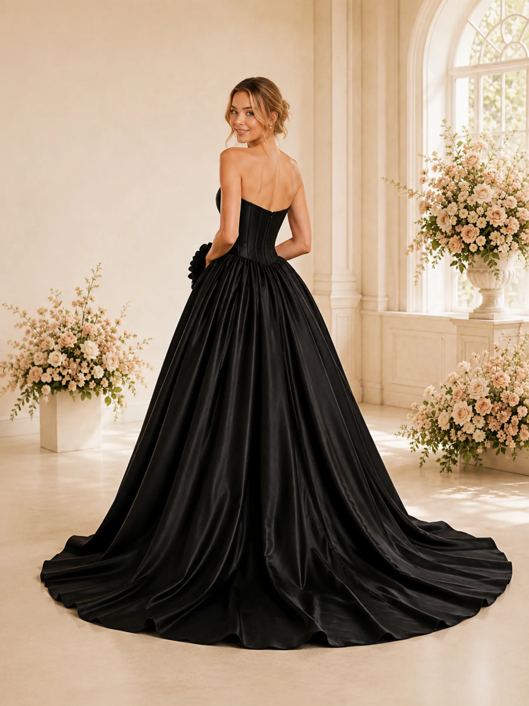 ChicSew Fancy Unique Sweetheart Boning A-Line Satin Side Slit Maxi Wedding Dress With Flower sold by ChicSew product image thumbnail 4