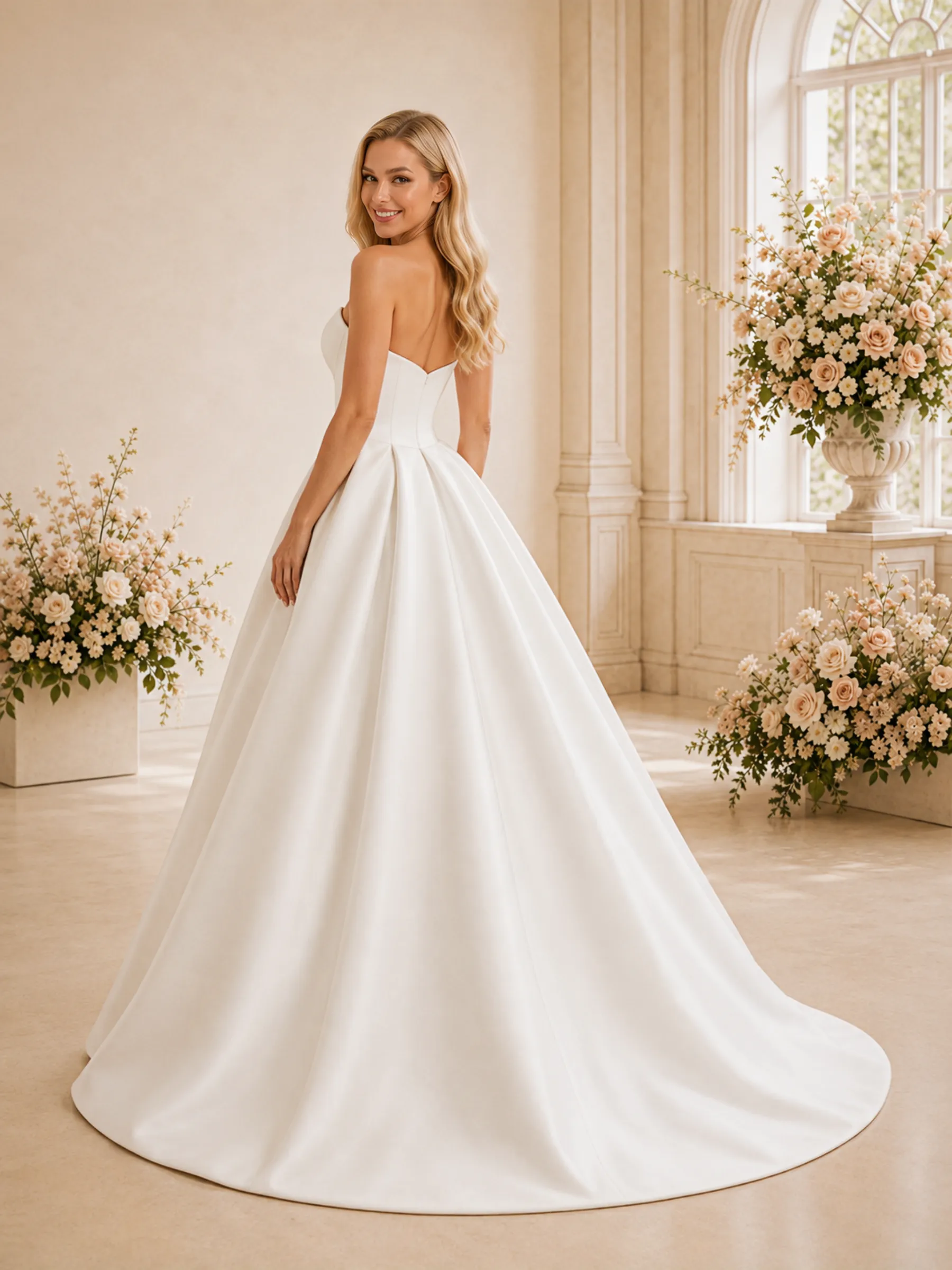 ChicSew Elegant Sweetheart Satin A-Line Floor-Length Wedding Dress sold by ChicSew product image thumbnail 4